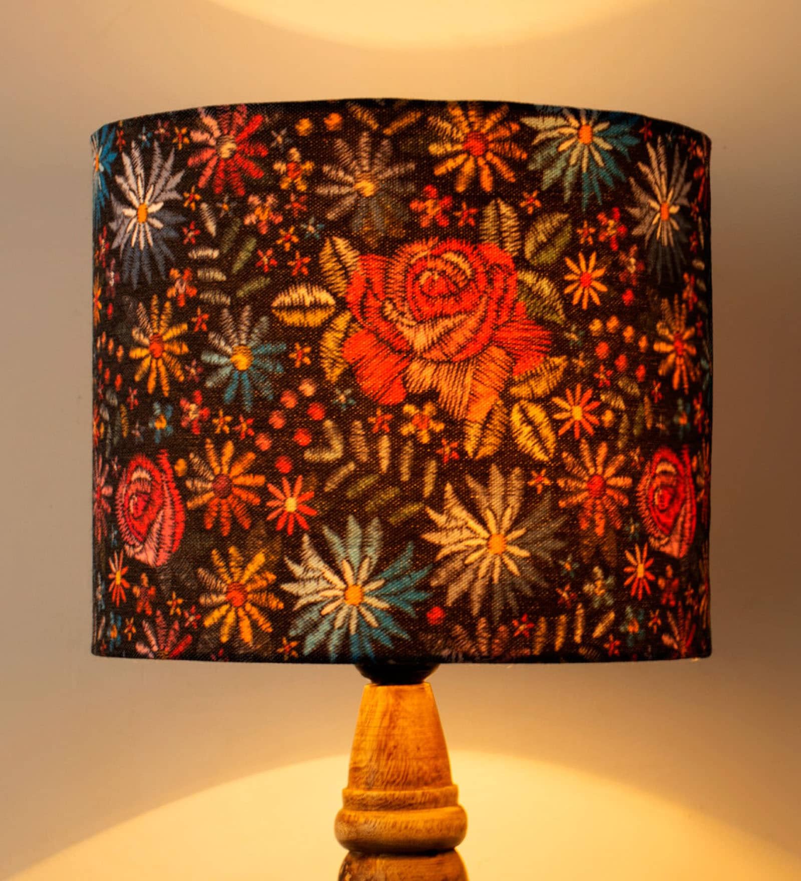 Black Red Floral Printed Fabric Contemporary Table Lamp Shade