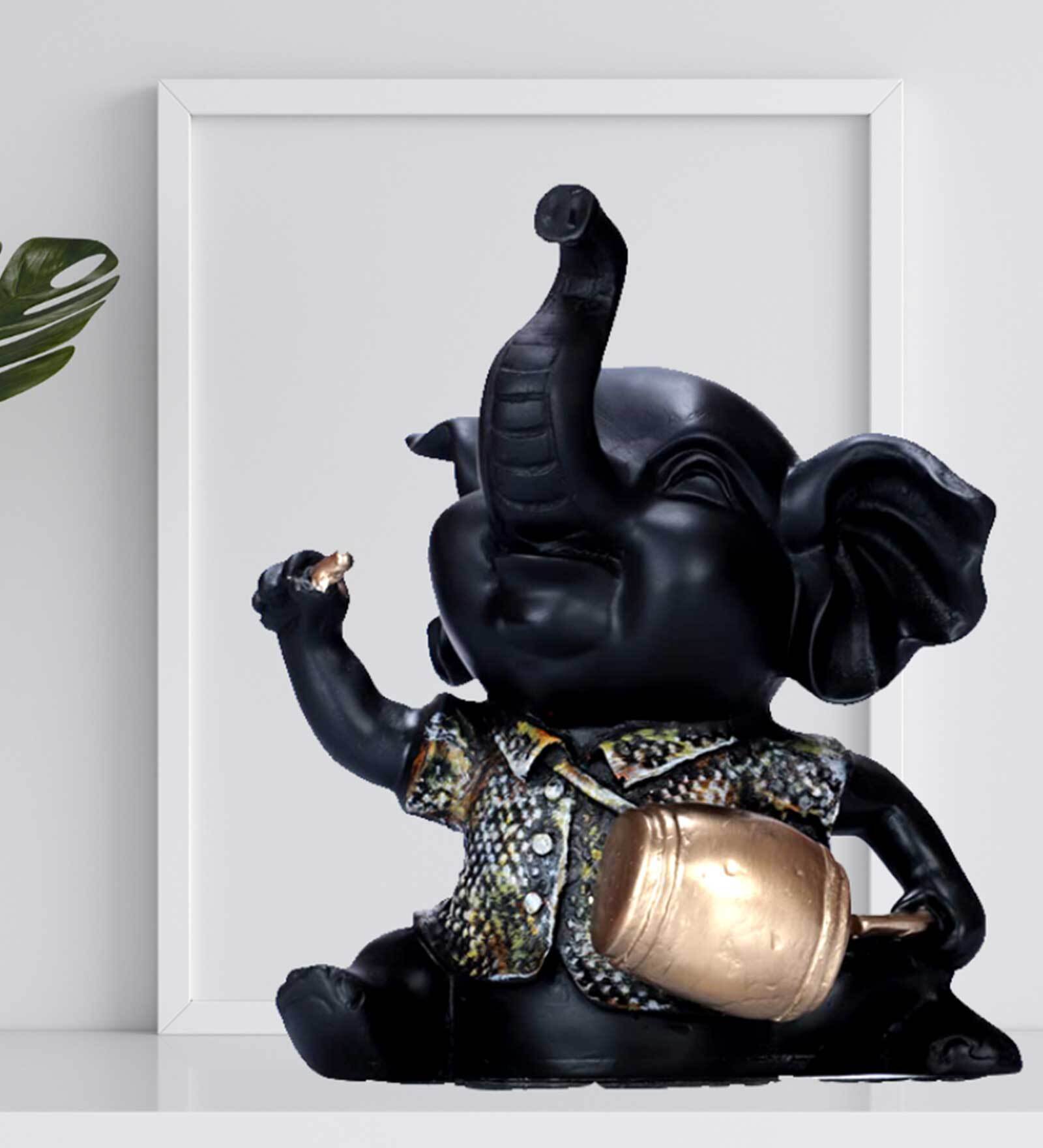 Black Resin Elephant Figurine