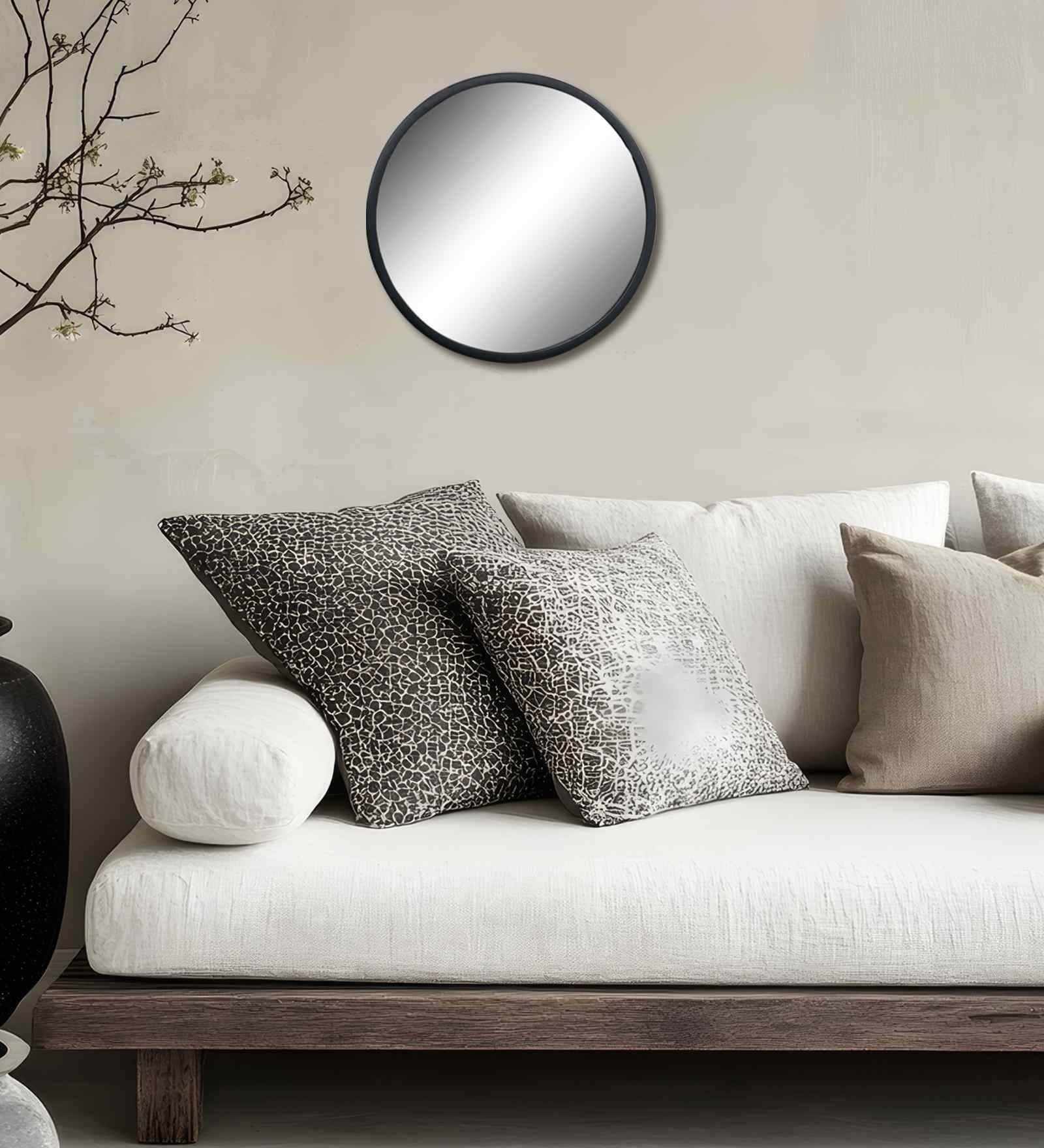 Black Round Metal Wall Hanging Mirror