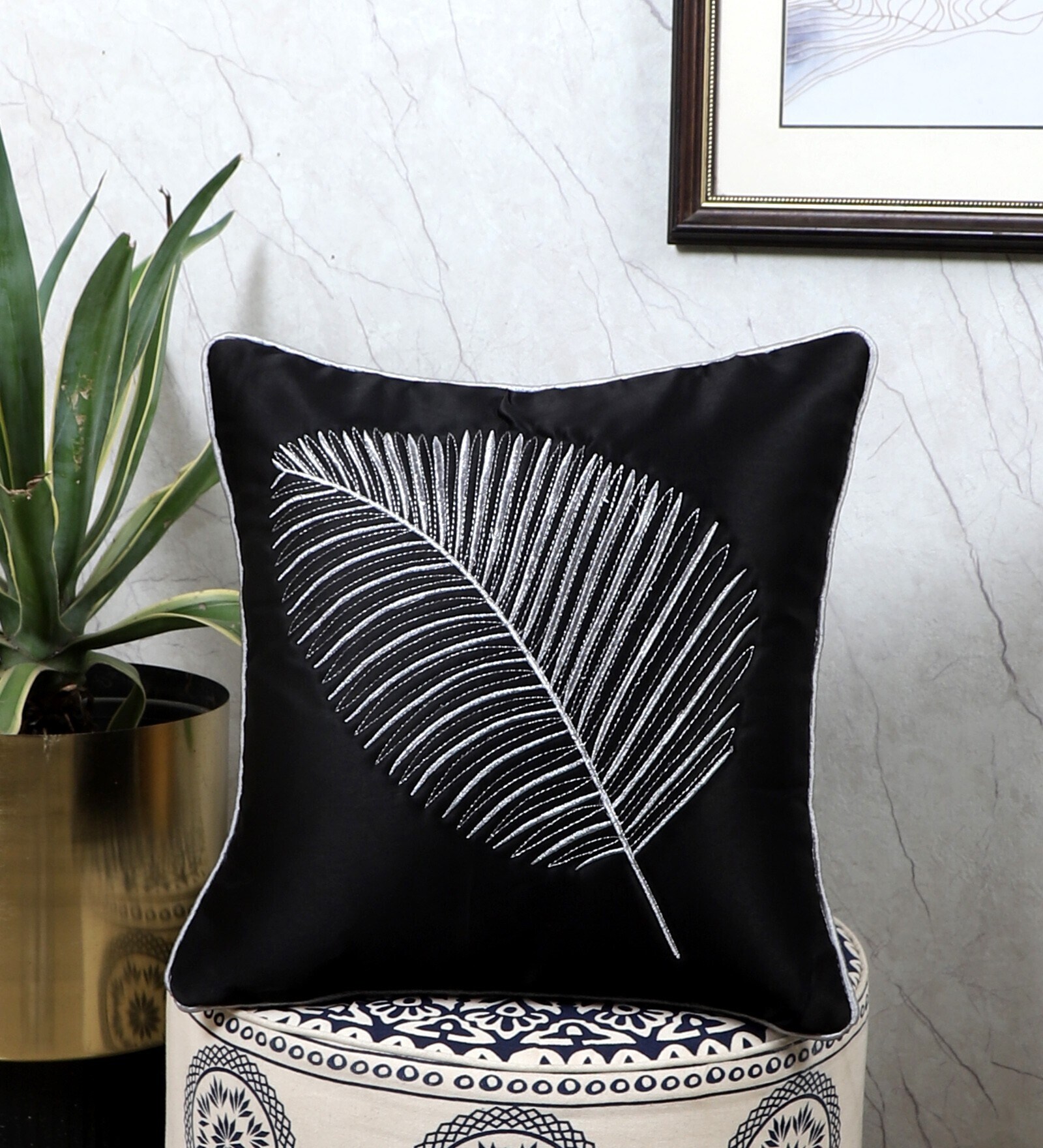 Black Satin Textured 16x16 inches Cushion Covers (1 Pc)