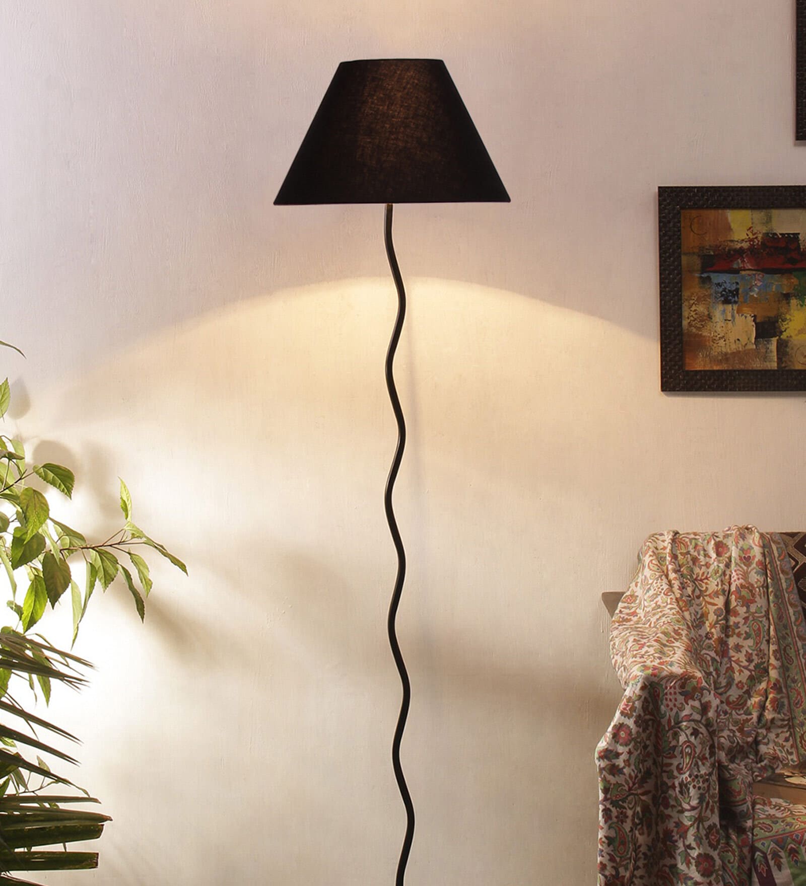 Fauci Black Cottan Fabric Shade Club Floor Lamp With Iron Base