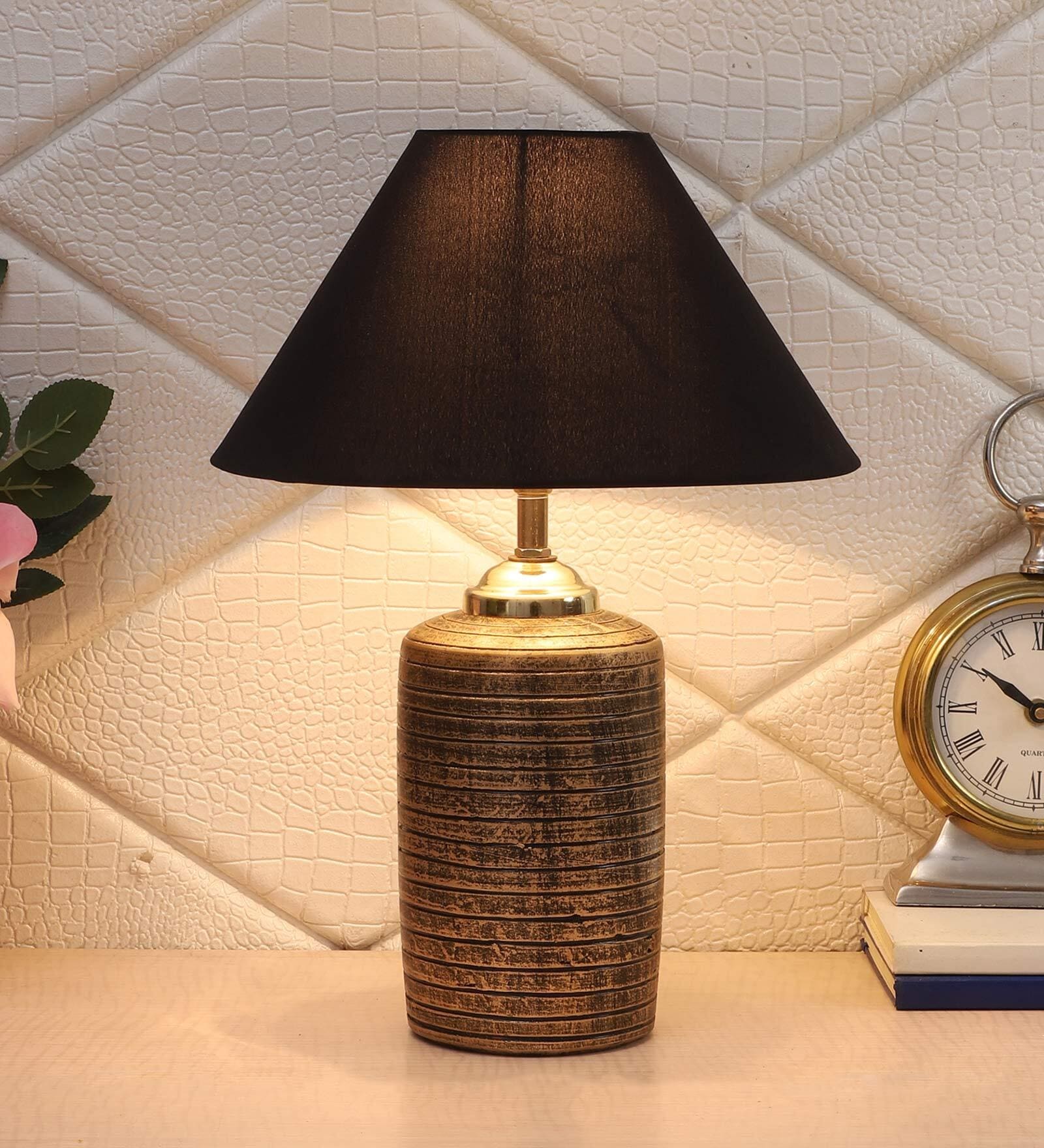 Black Shade Table Lamp With Antique Terracotta Base