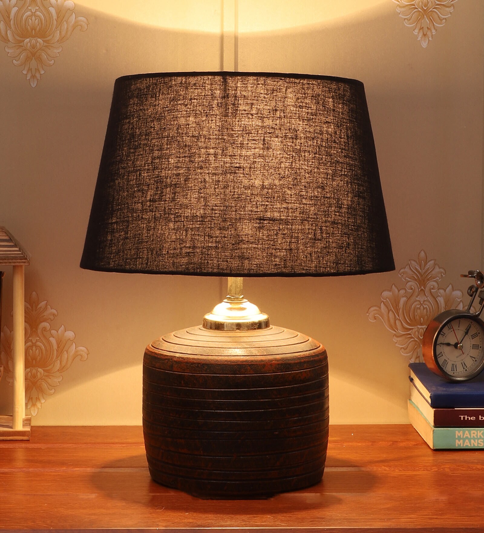 Black Shade Table Lamp With Brown Terracotta Base