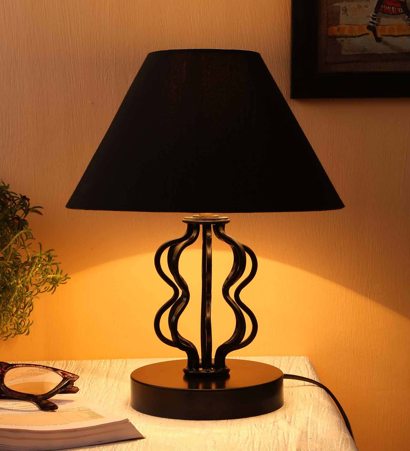 Black Shade Table Lamp With Iron Base