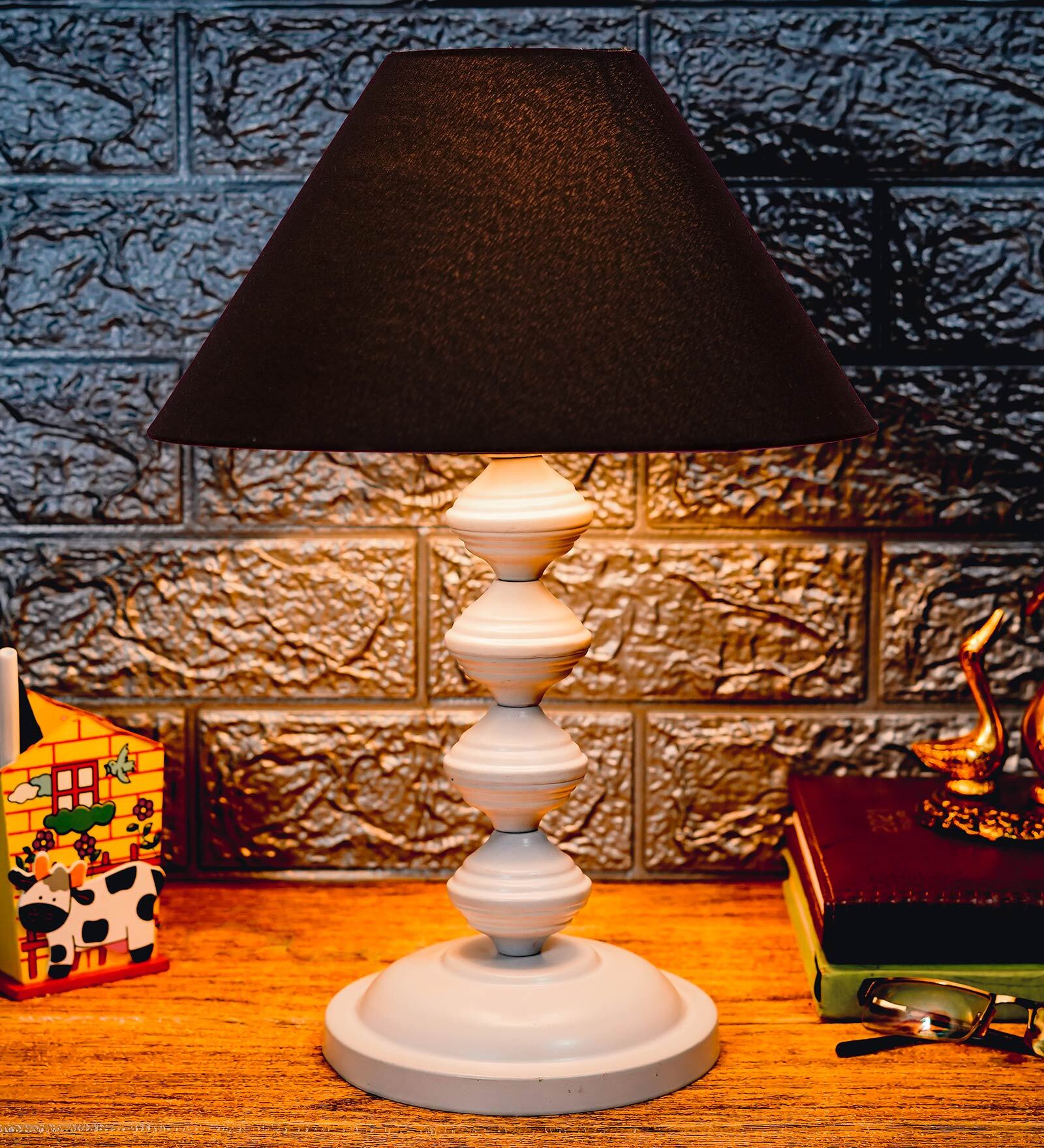 Black Shade Table Lamp With Metal Base