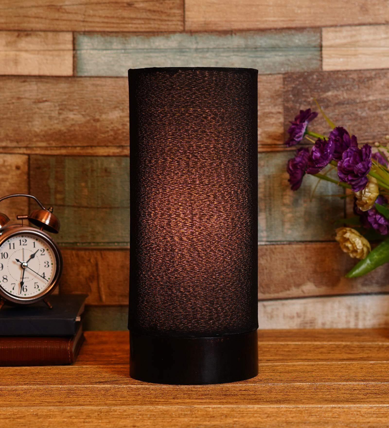 Castle Black Fabric Shade Table Lamp With Wood Base