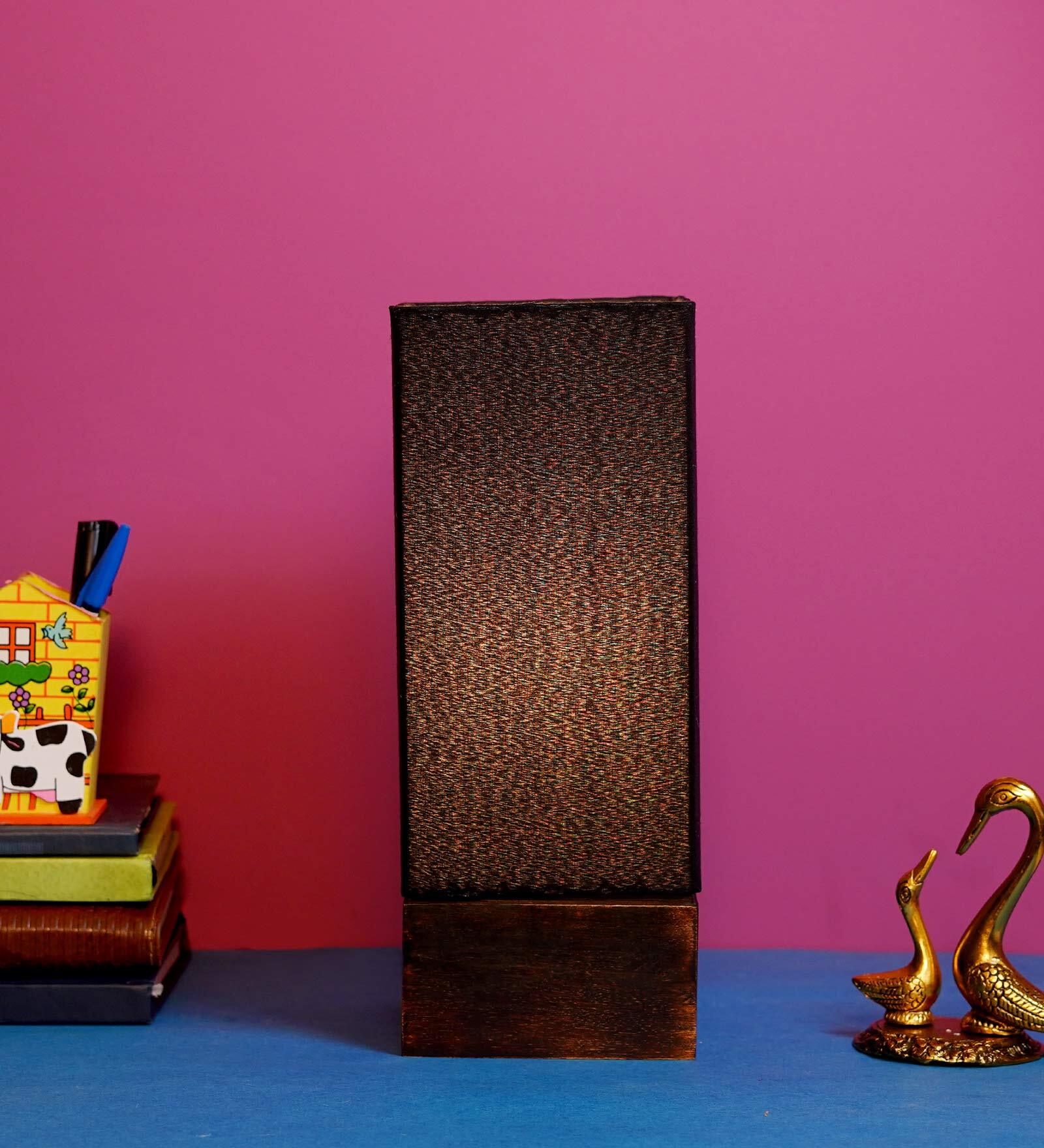 Damien Black Fabric Shade Table Lamp With Wood Base