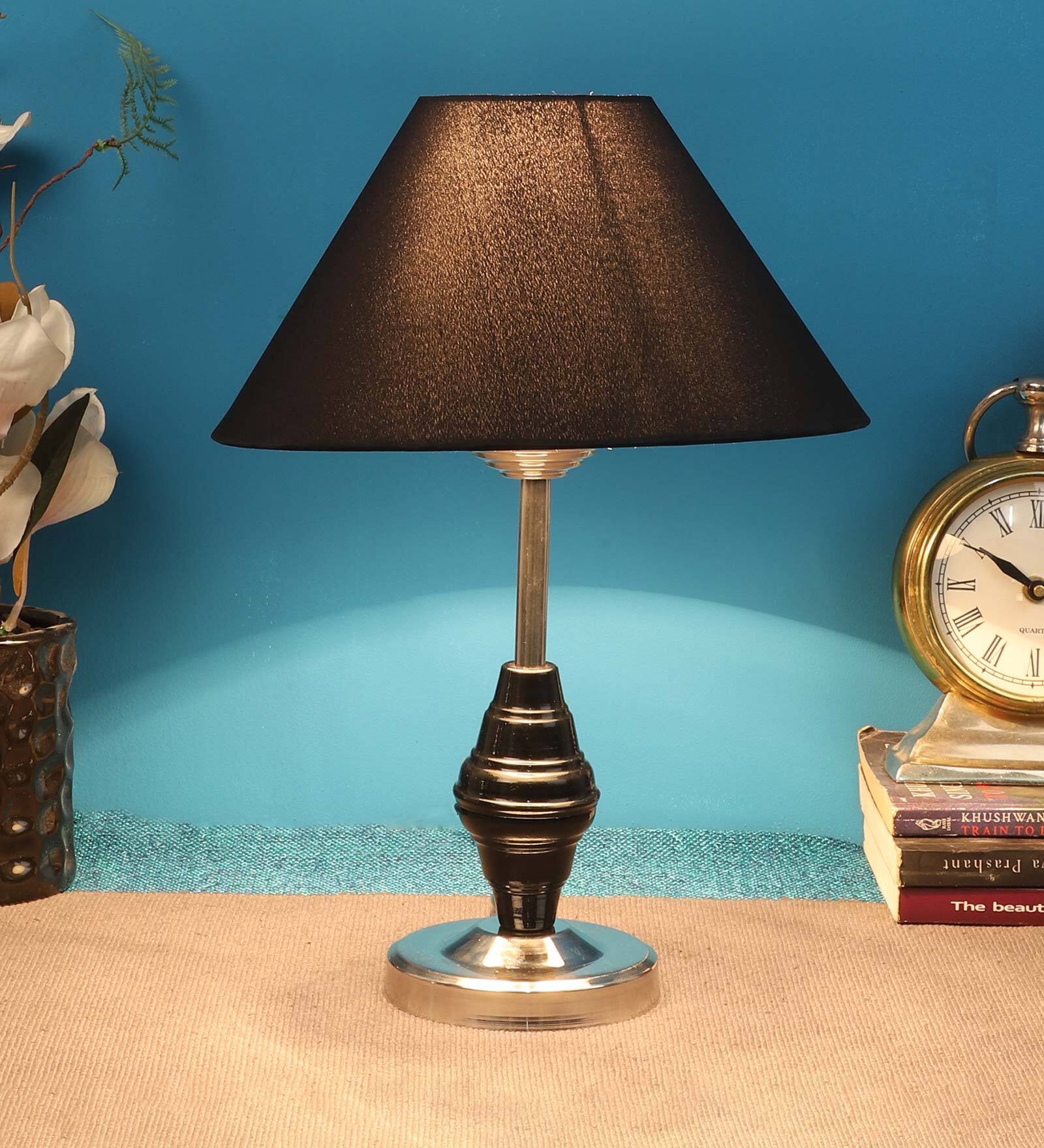 Healy Black Fabric Shade Night Lamp With Stainless Steel Base