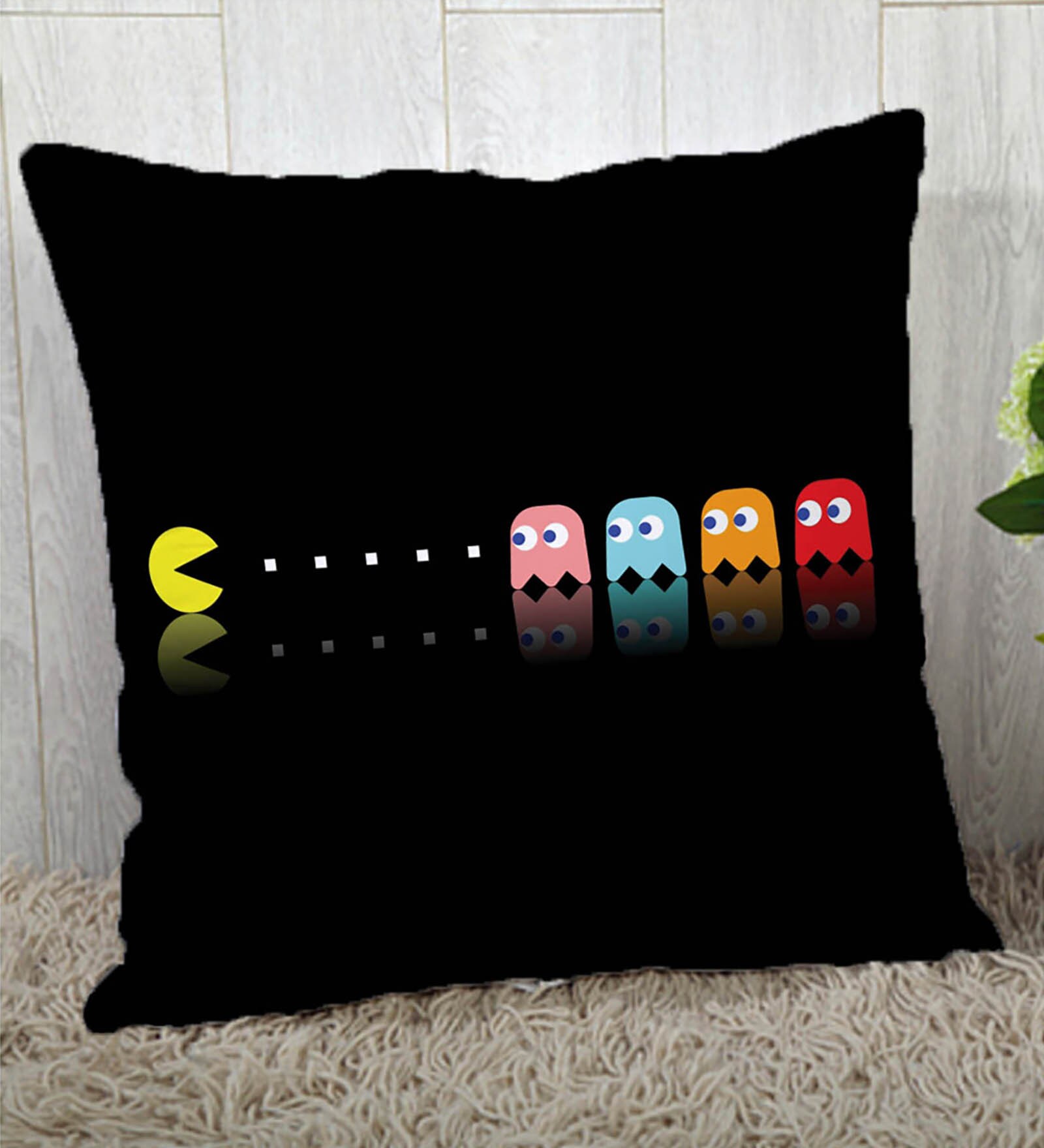 Black Silk 16 x 16 Inch Pac-man Cushion Cover