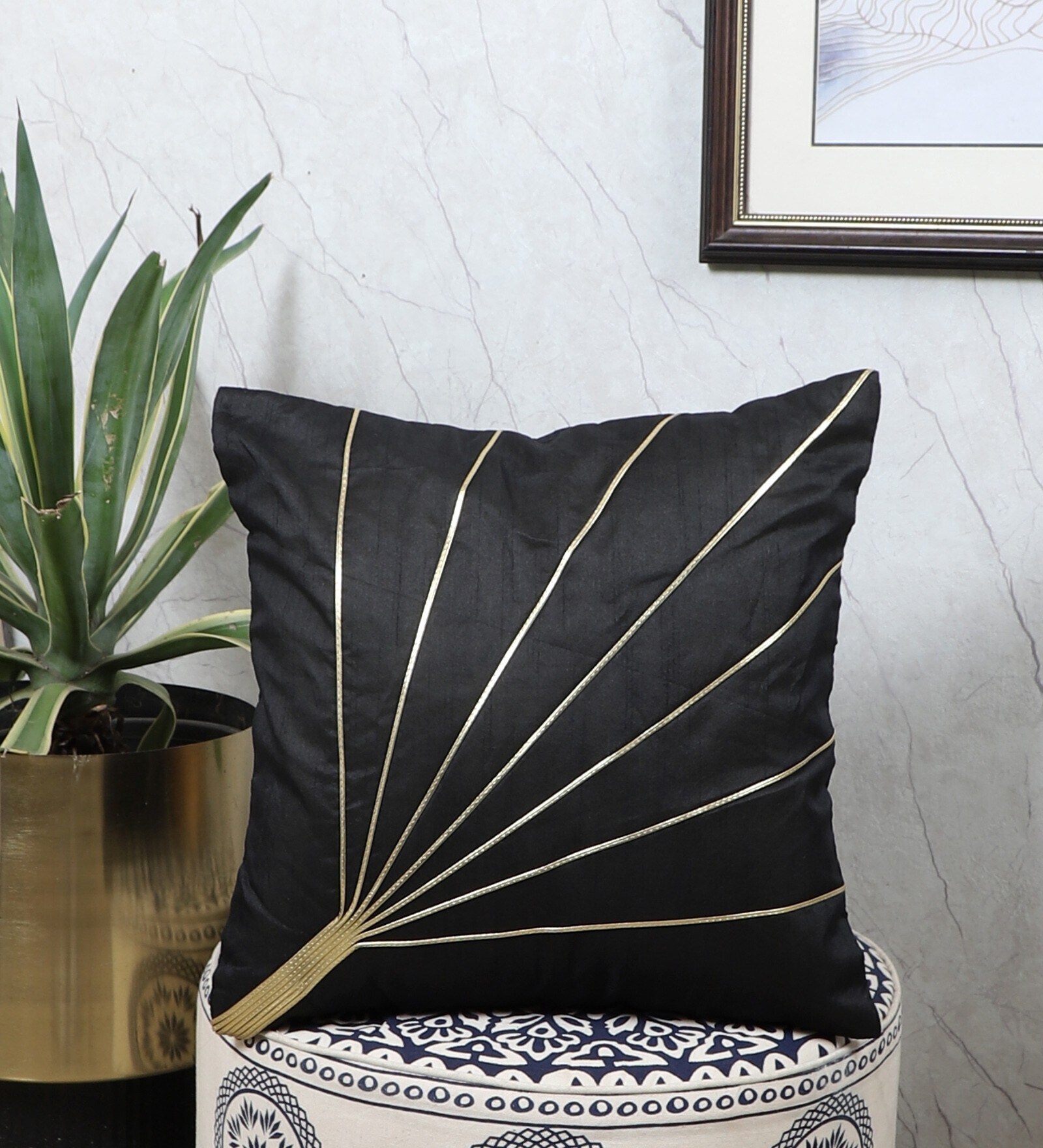 Black Silk Abstract 16x16 inches Cushion Covers (1 Pc)