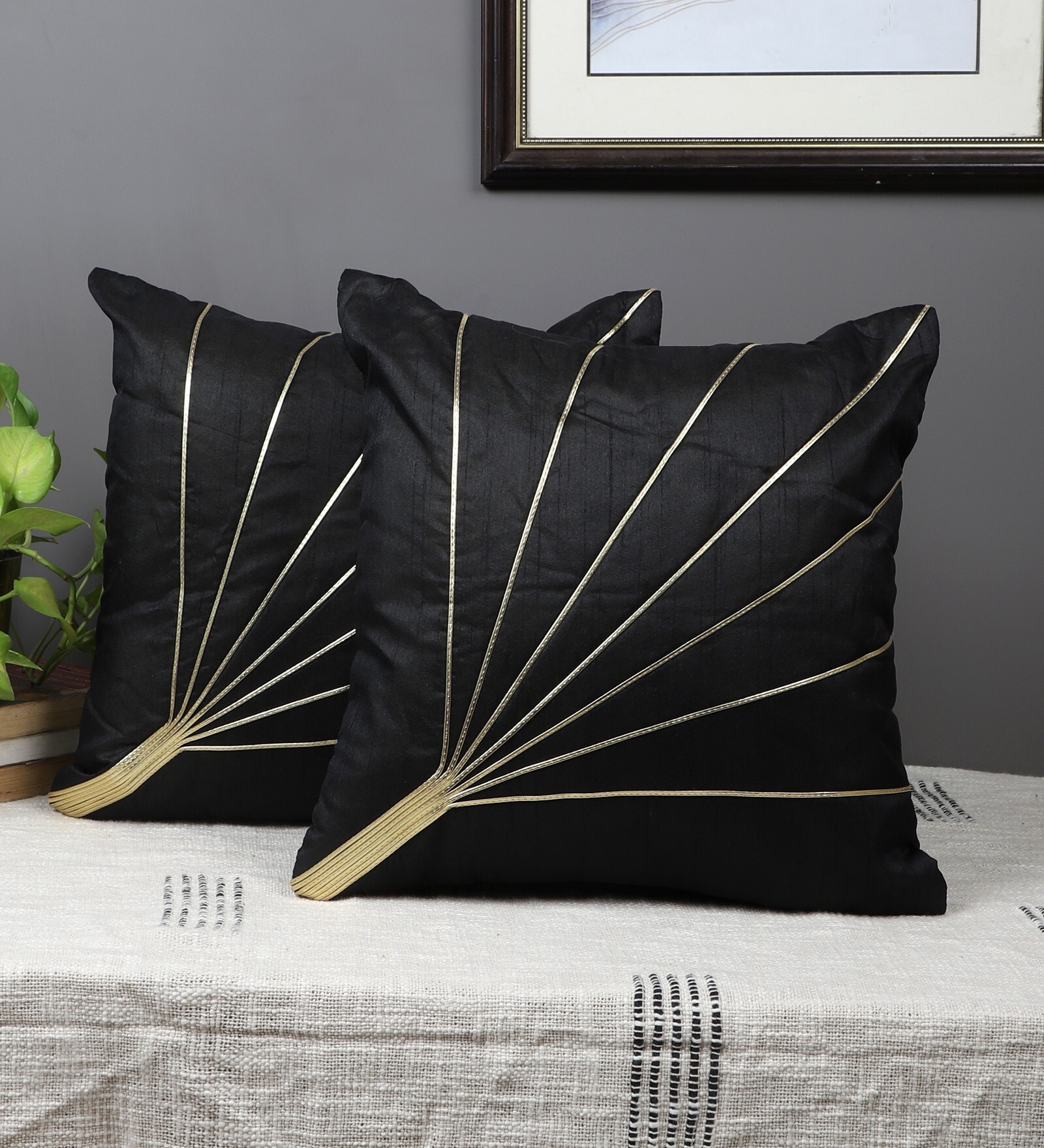 Black Silk Abstract 16x16 inches Cushion Covers (Pack of 2)
