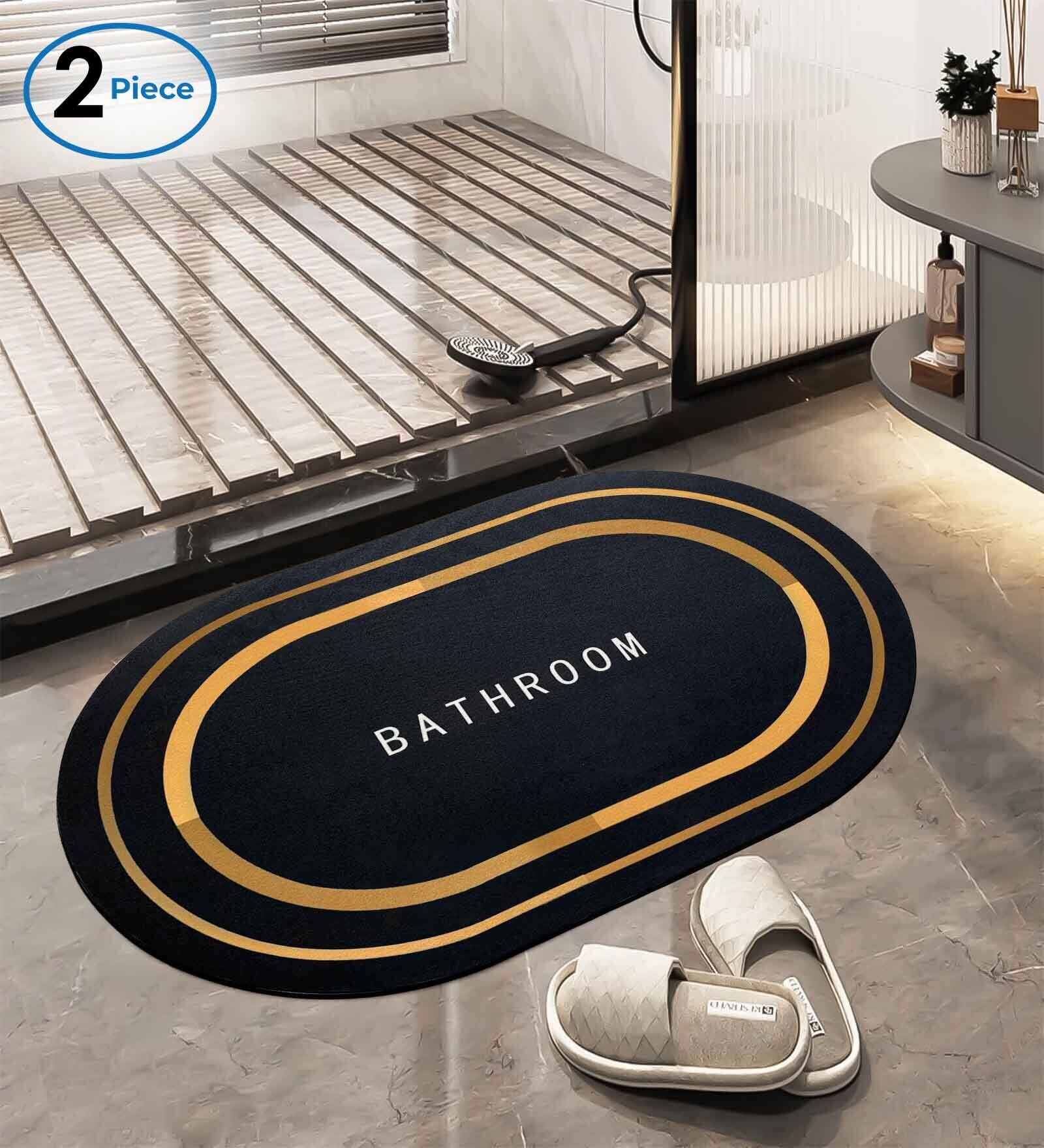 Black Slogan Rubber 24x16 Inches AntiSkid Bath Mats (Pack of 2)