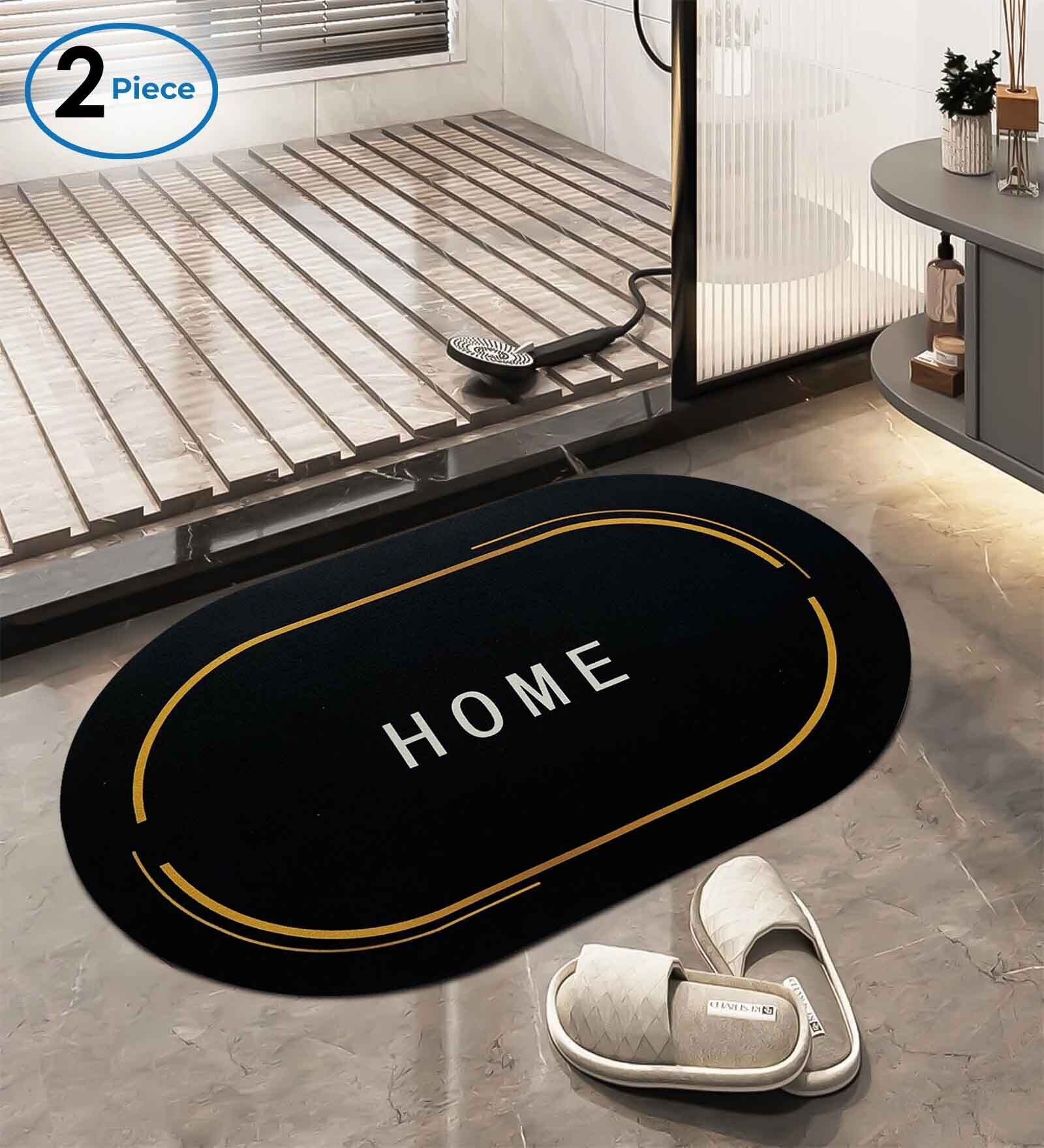 Black Slogan Rubber 24x16 Inches AntiSkid Bath Mats (Pack of 2)
