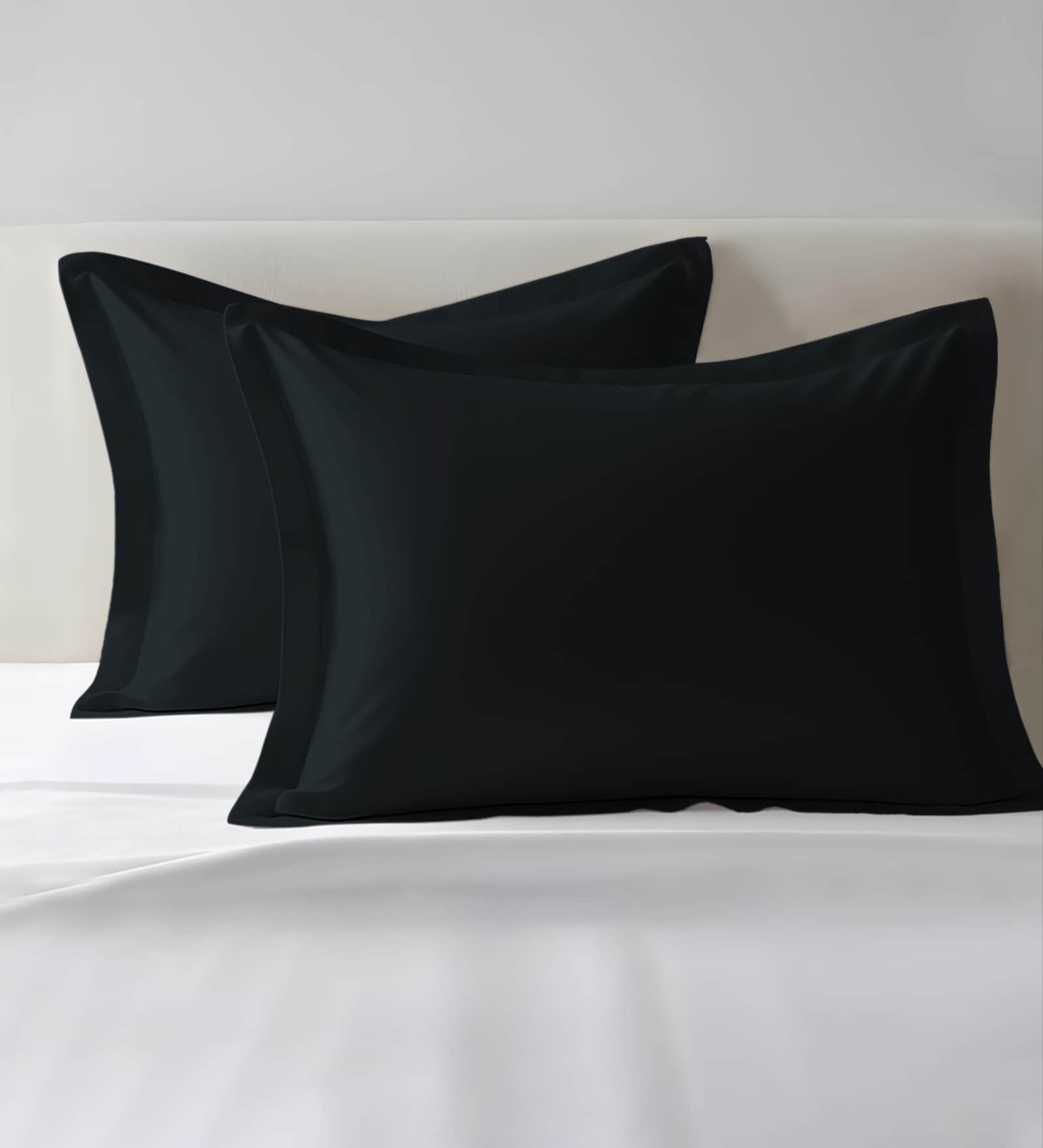 Black Solid 400 TC Cotton Standard Sized 2 Pillow Covers