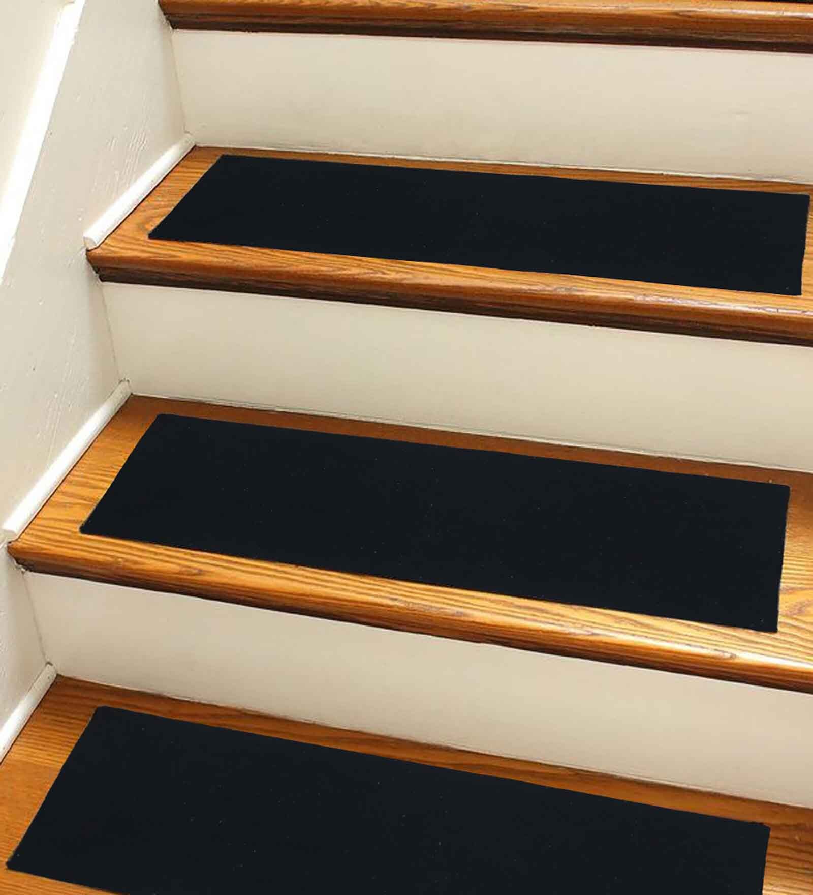 Black Solid Cotton 28x8 Inches Antiskid Stair Mats (1Pc)