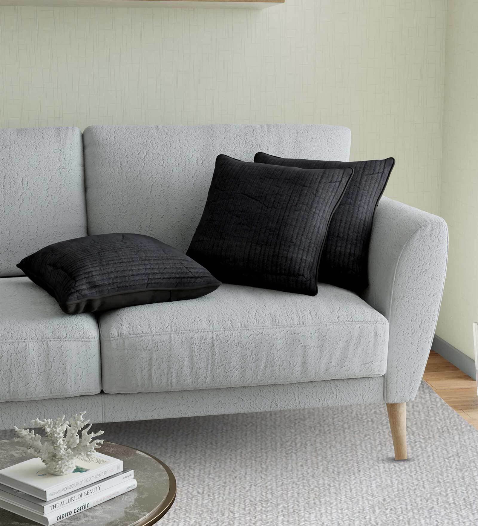 Black Solid Cotton 16 x 16 Inch Cushion Covers (Set of 3)