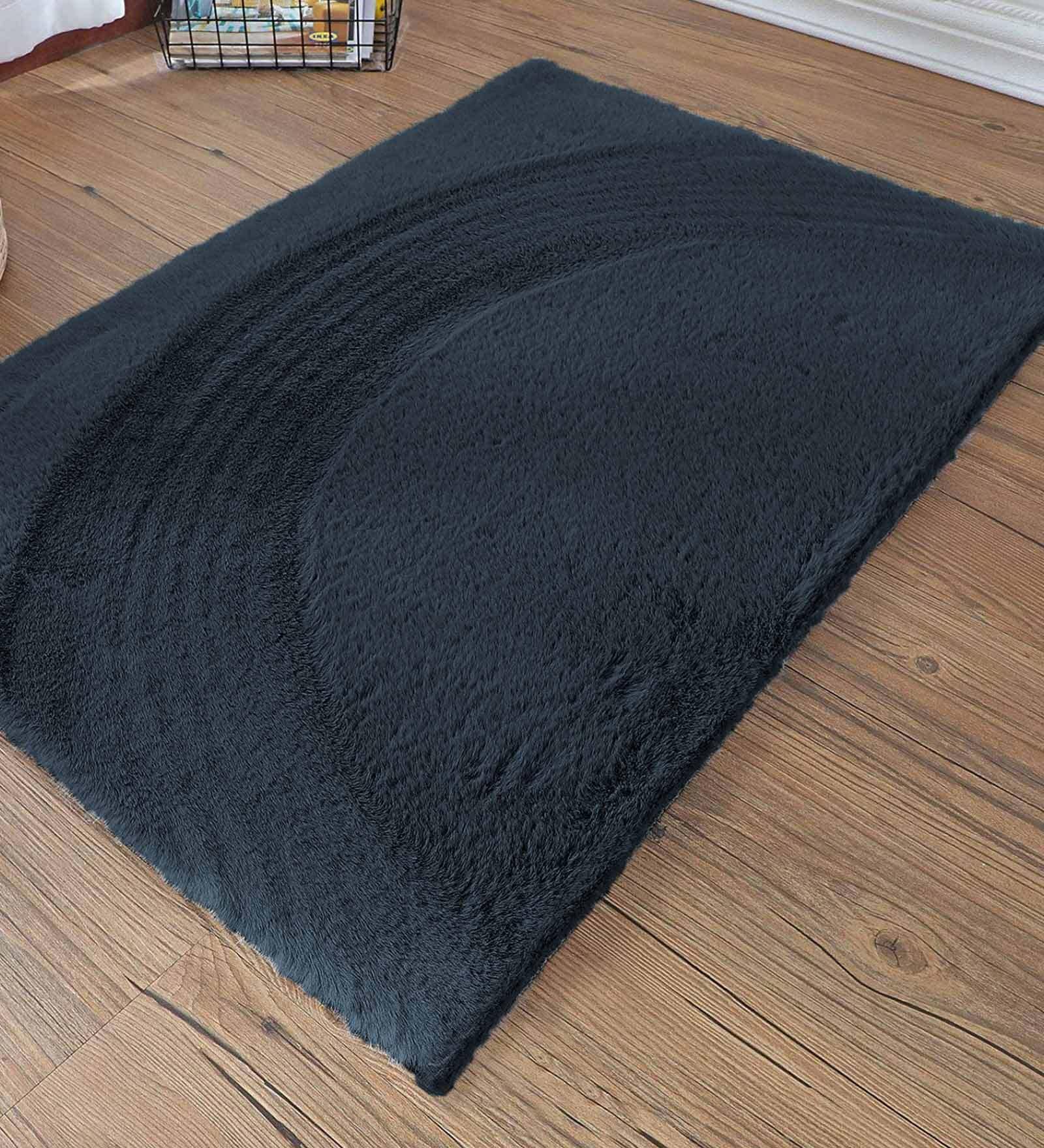 Black Solid Polyester 36x24 Inches AntiSkid Bath Mat