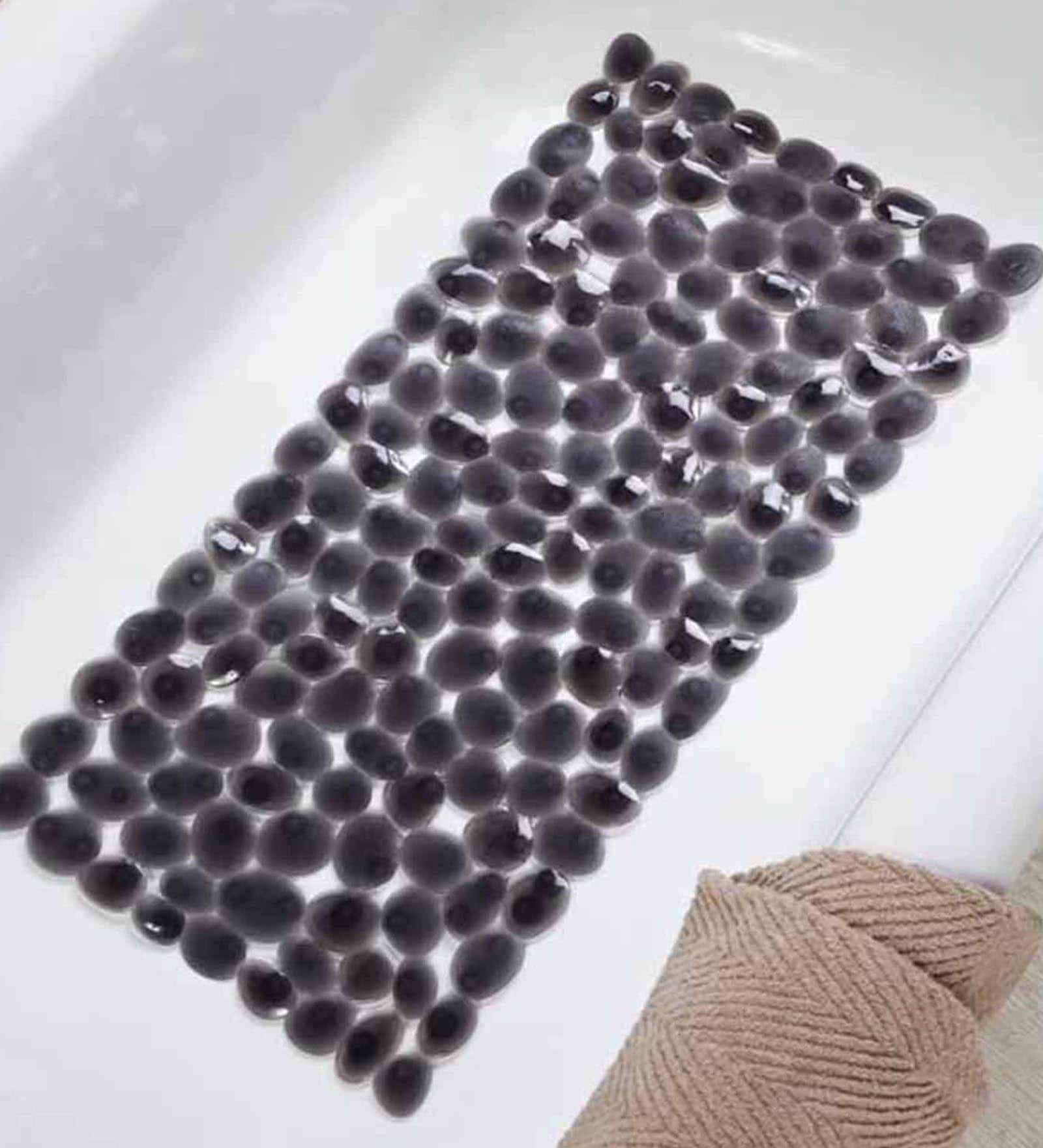 Black Solid PVC 30x14 Inches Antiskid Shower Bath Mat