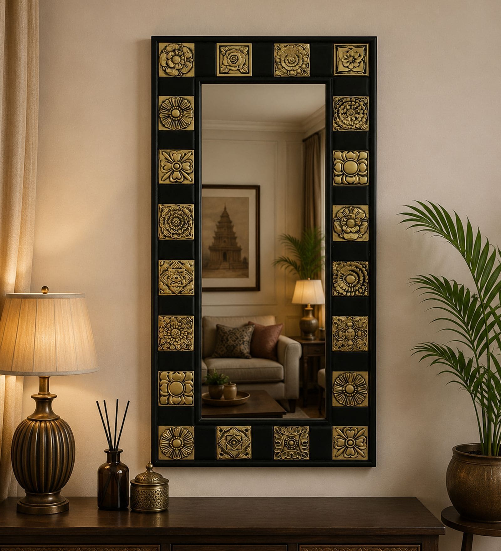 Black Solid Wood Black Mirror 4 Ft. Rectangular Wall Mirror