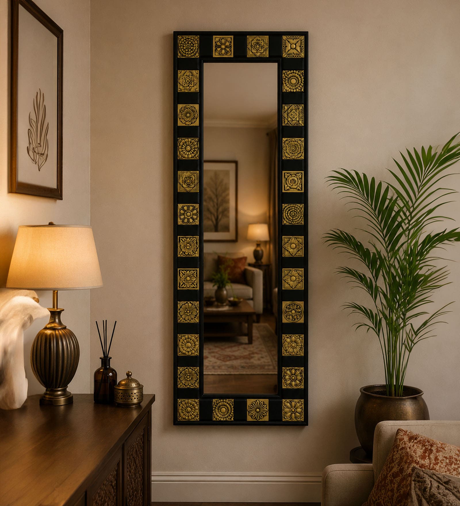 Black Solid Wood Black Mirror 5 Ft. Rectangular Wall Mirror
