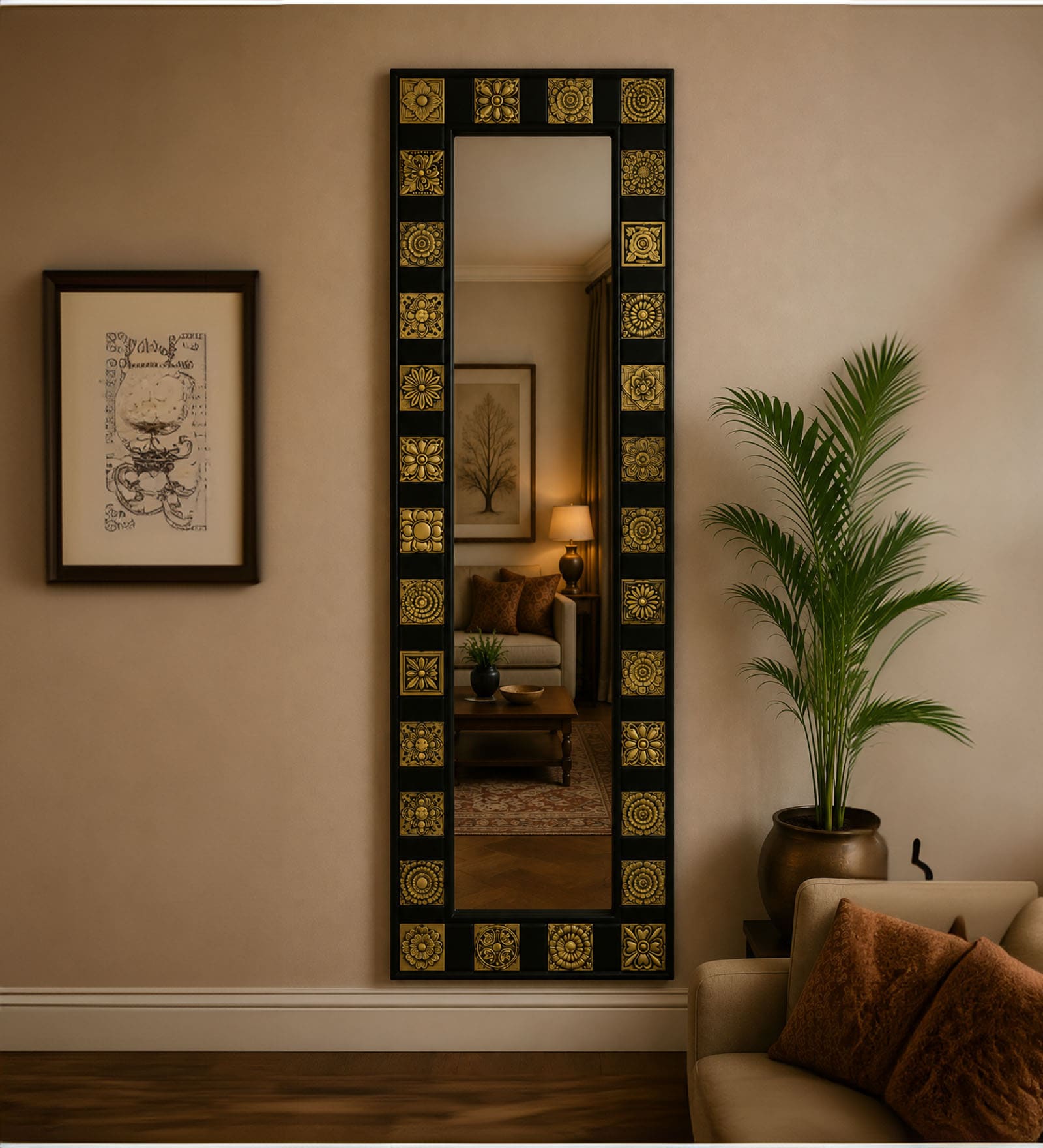 Black Solid Wood Black Mirror 6 Ft. Rectangular Wall Mirror