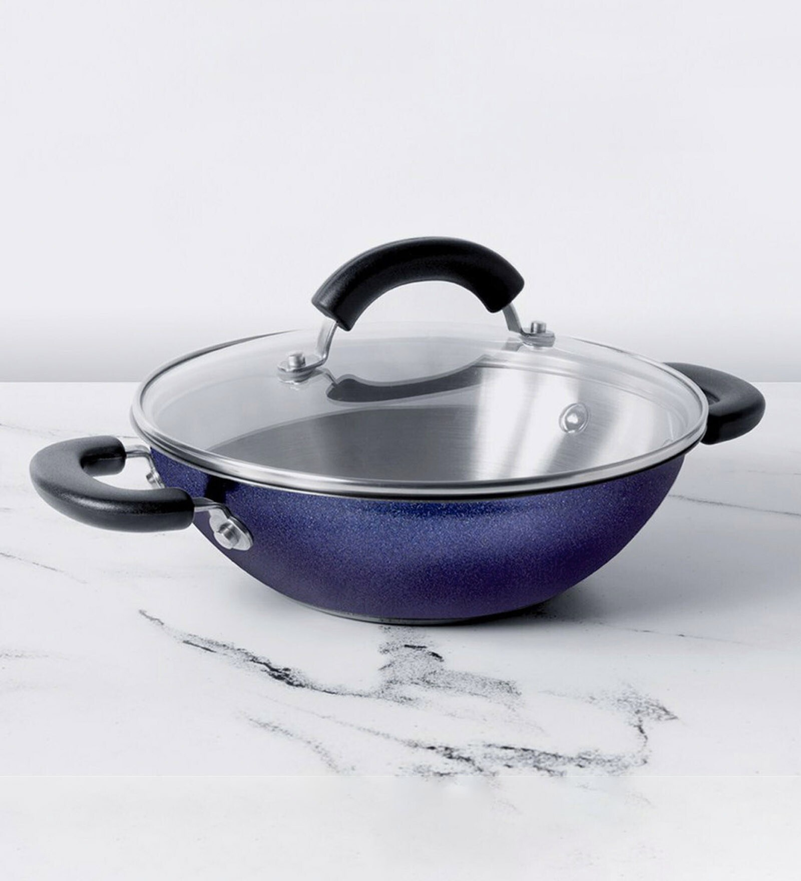 Centennial Non- Stick Blue Stainless Steel Kadhai with Lid