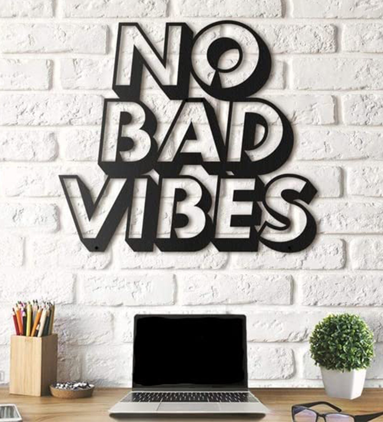 Black Steel No Bad Vibes Wall Art