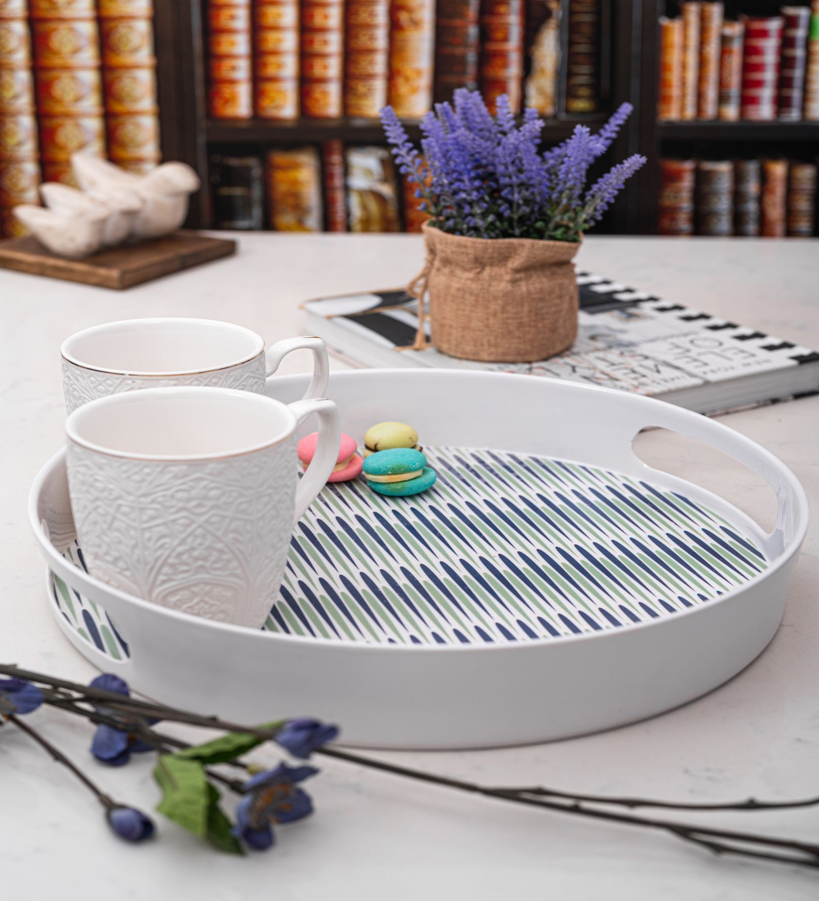 White Contemporary Melamine Round Serving Tray