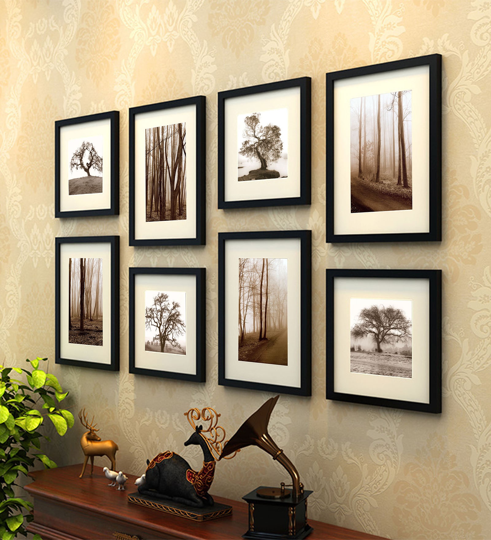 Buy Black Synthetic Wood wall photo frame set of 8 By Art Street Online ...