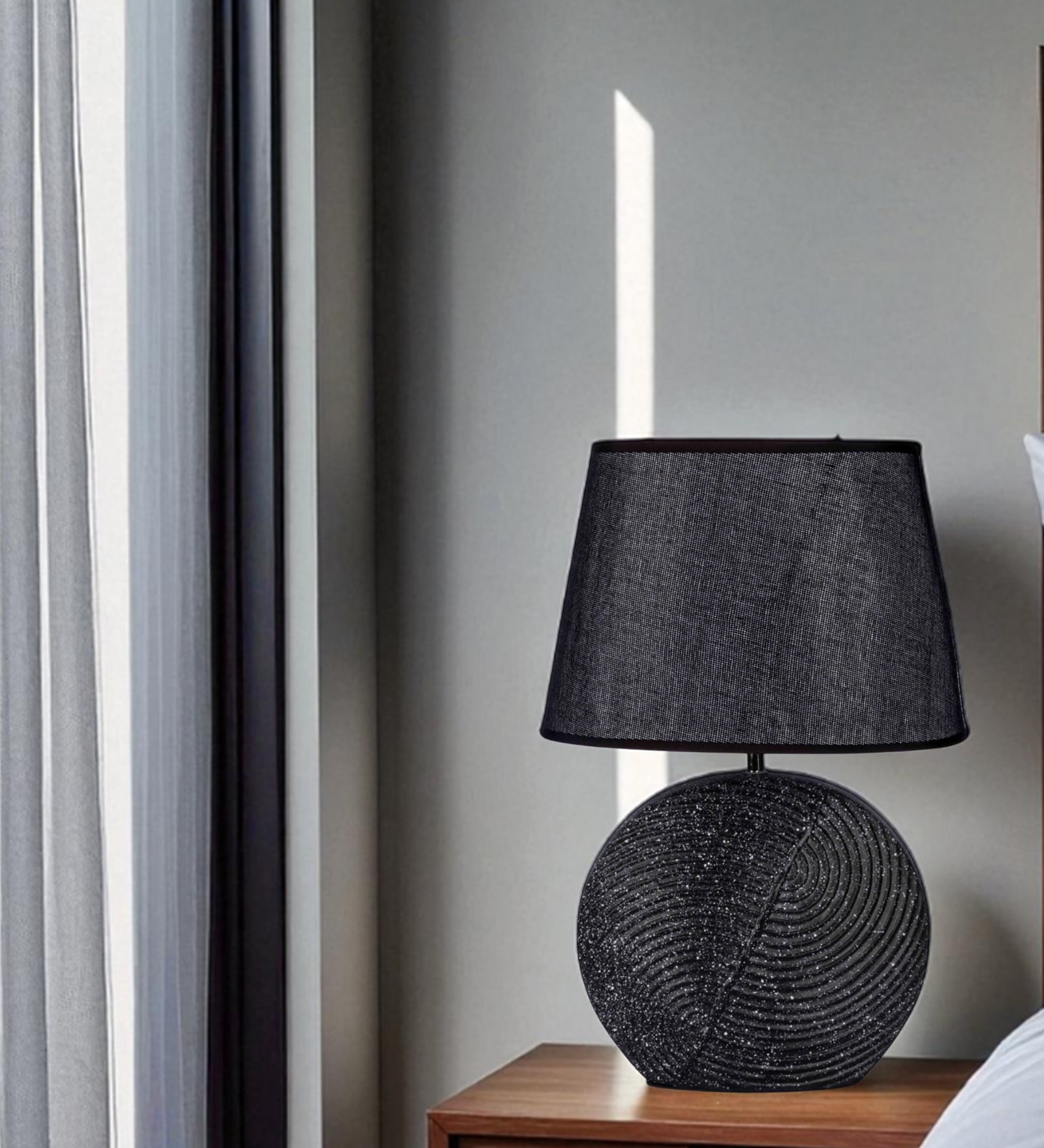 Black Table Lamp With Modern Design With Fabric Lampshade Ceramic Base