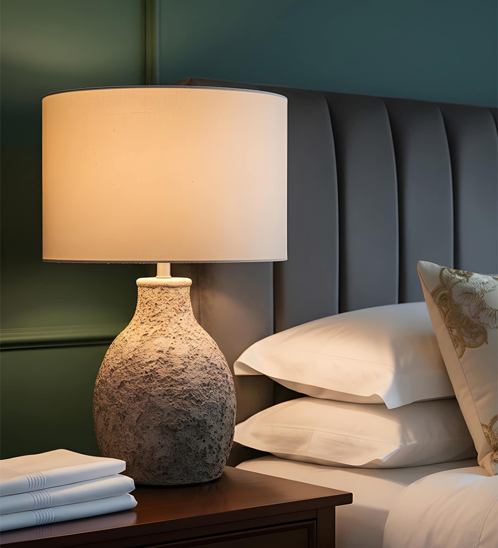 Black Terra cotta Artisan Stone Luxe Table Lamp