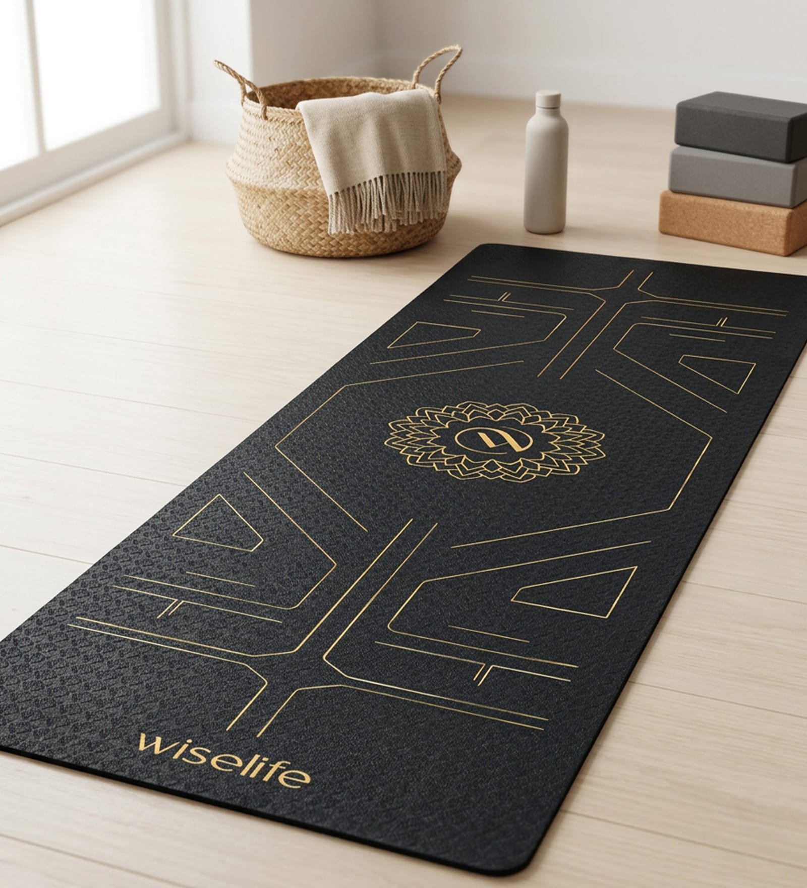 Black Thermoplastic Elastomer 72X24 Inches Anti Skid Yoga Mat