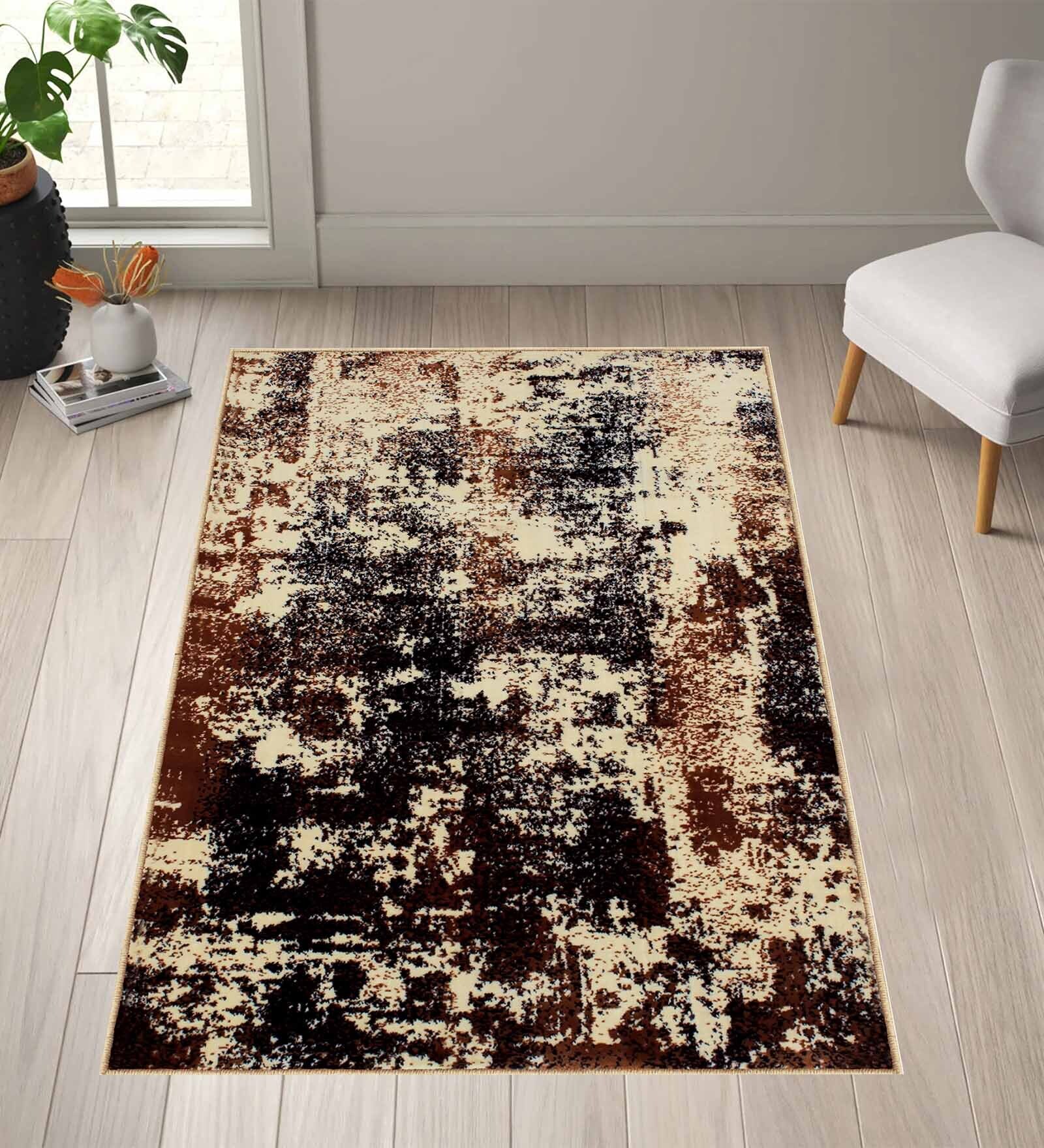 Machine Made Polyester Rugs Buy Black Abstract Polyester 3 ft x 5 ft Machine Made Carpet at 53% OFF ...