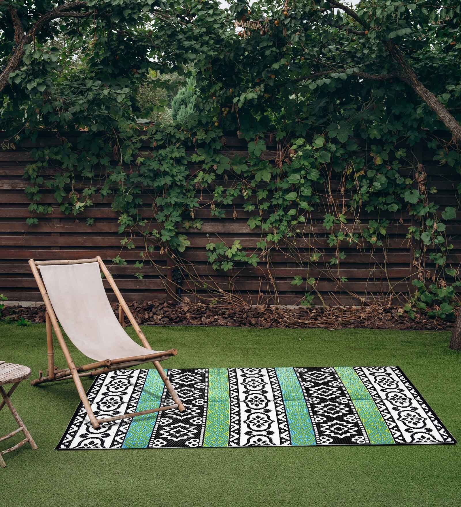 Black Traditional Polyproylene 4 ft x 6 ft Machine Made Picnic  Mats