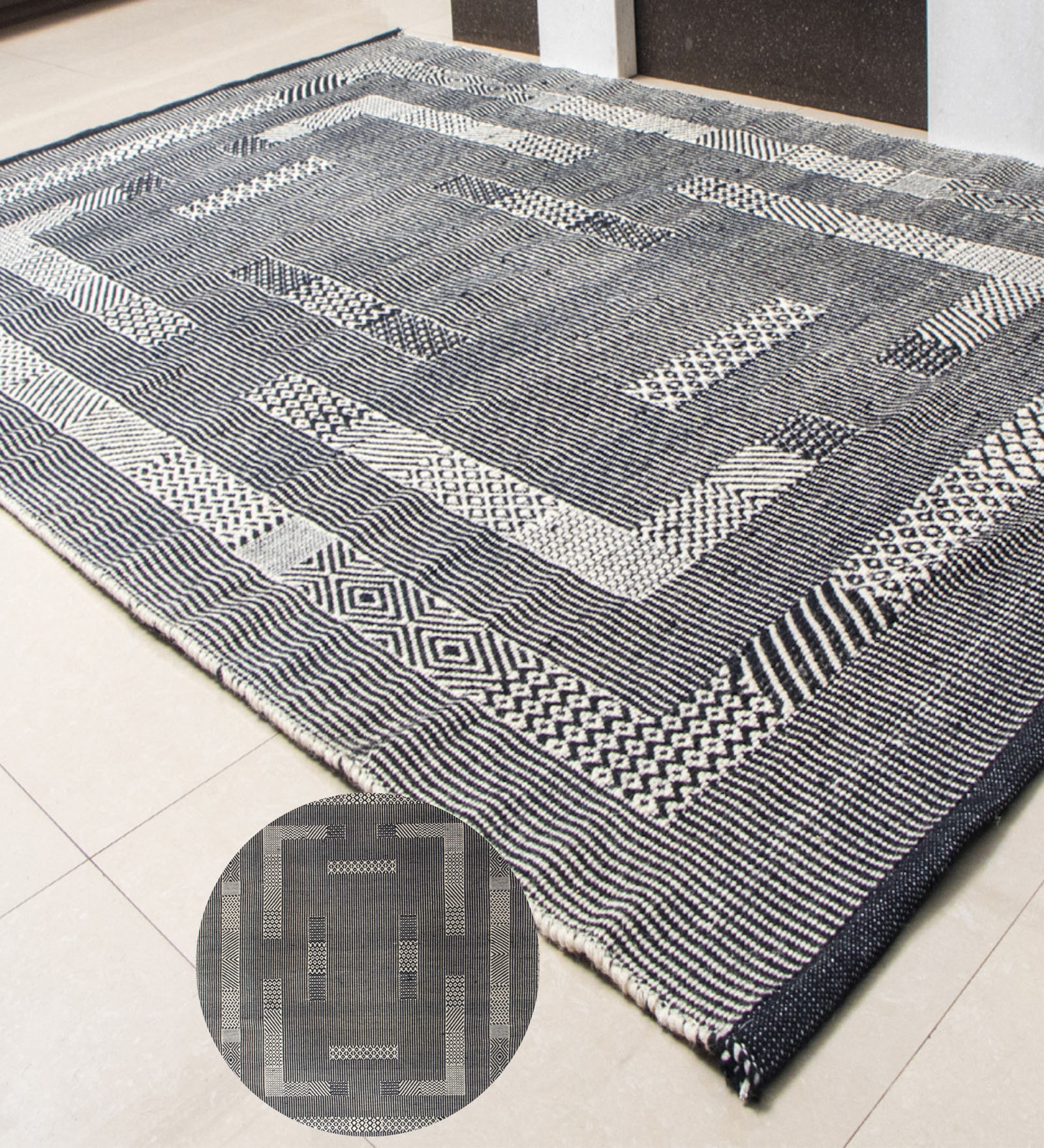Black Traditional Wool Hand Woven Carpet