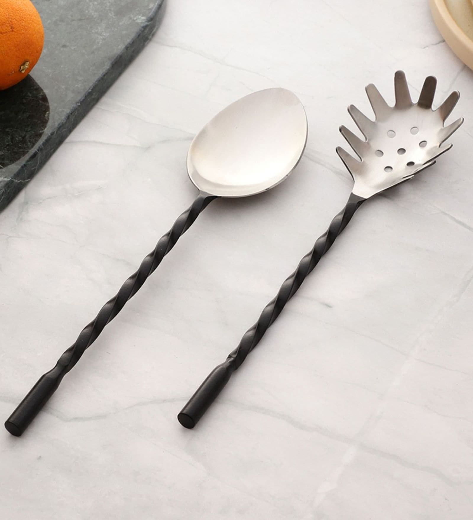 Black Twist Stainless Steel Serving Spoons Set of Two
