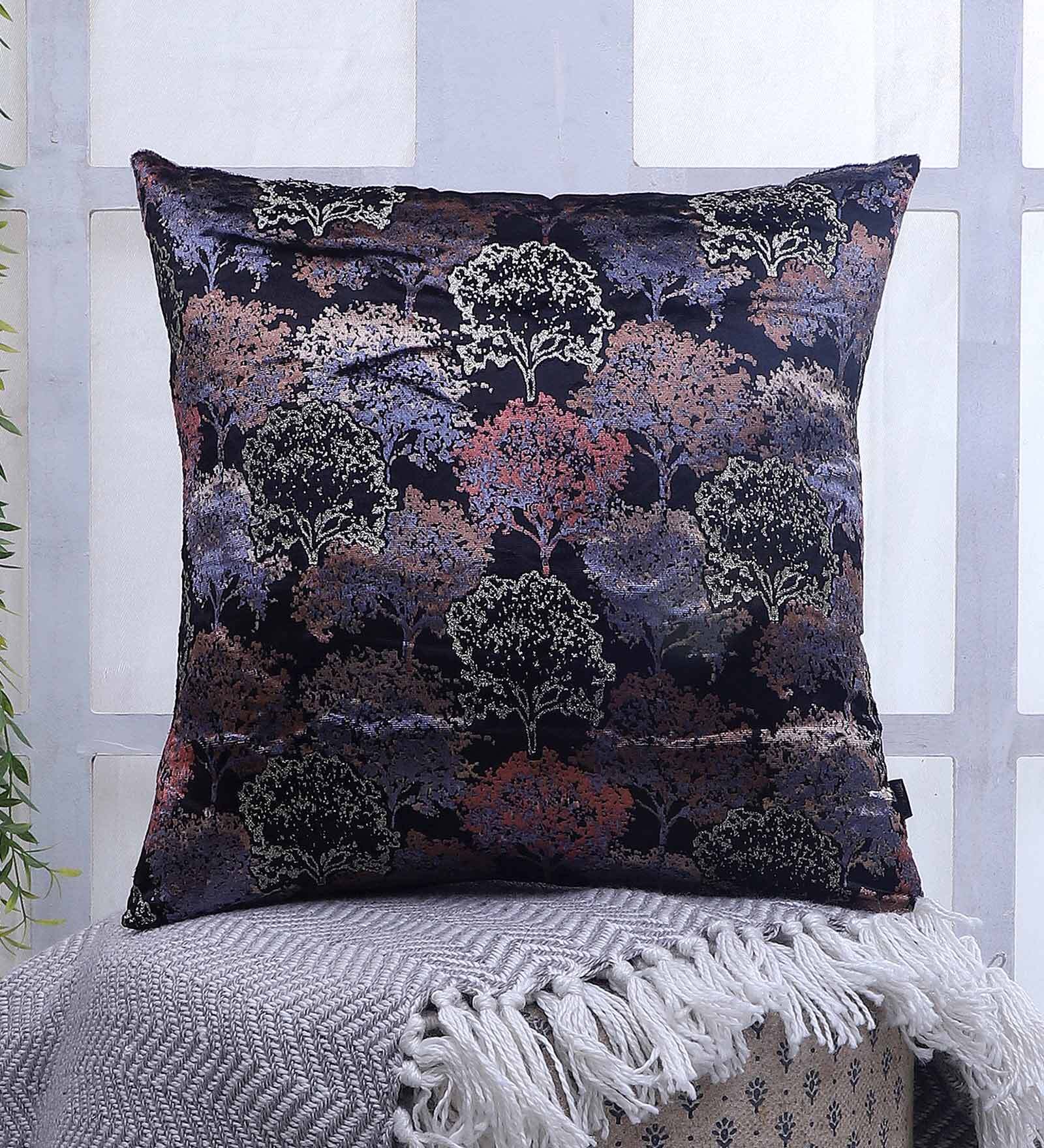 Buy Black Floral Velvet 16 x 16 Inches Cushion Cover by MnD Villa at 23