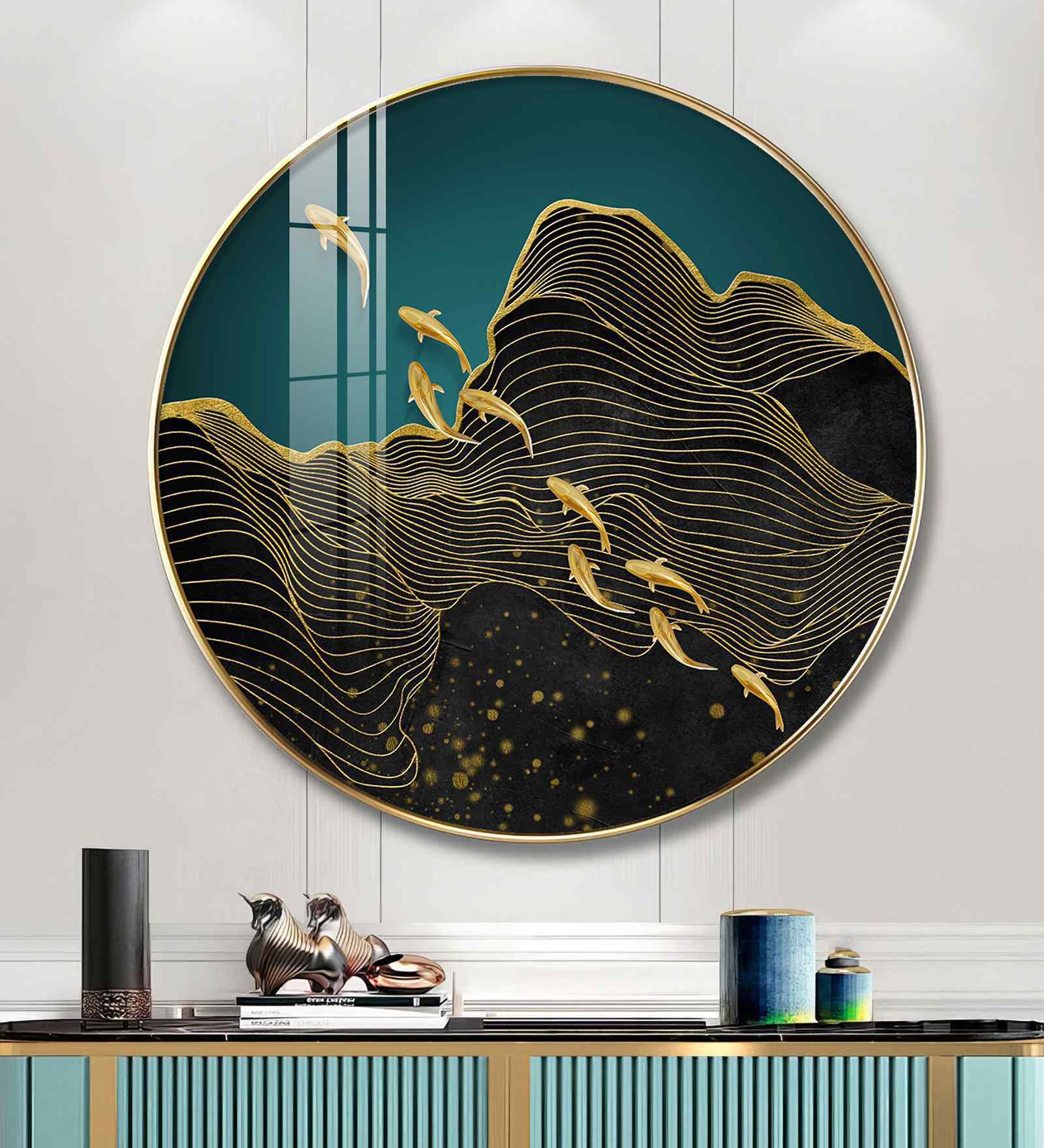 Black Wave Majesty Acrylic Round Wall Art