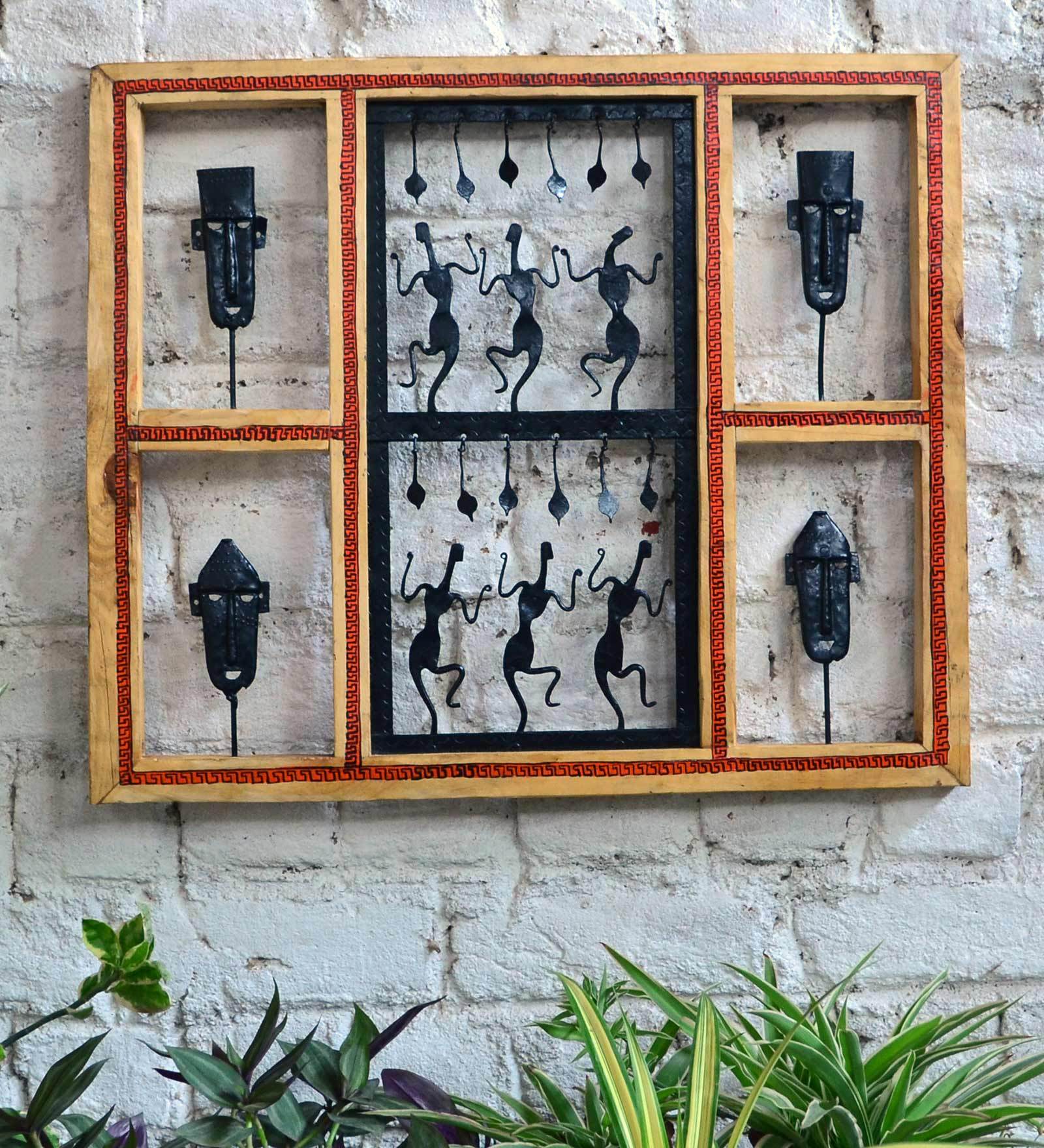 Wrought Iron Hanging Framed Wall Art In Black