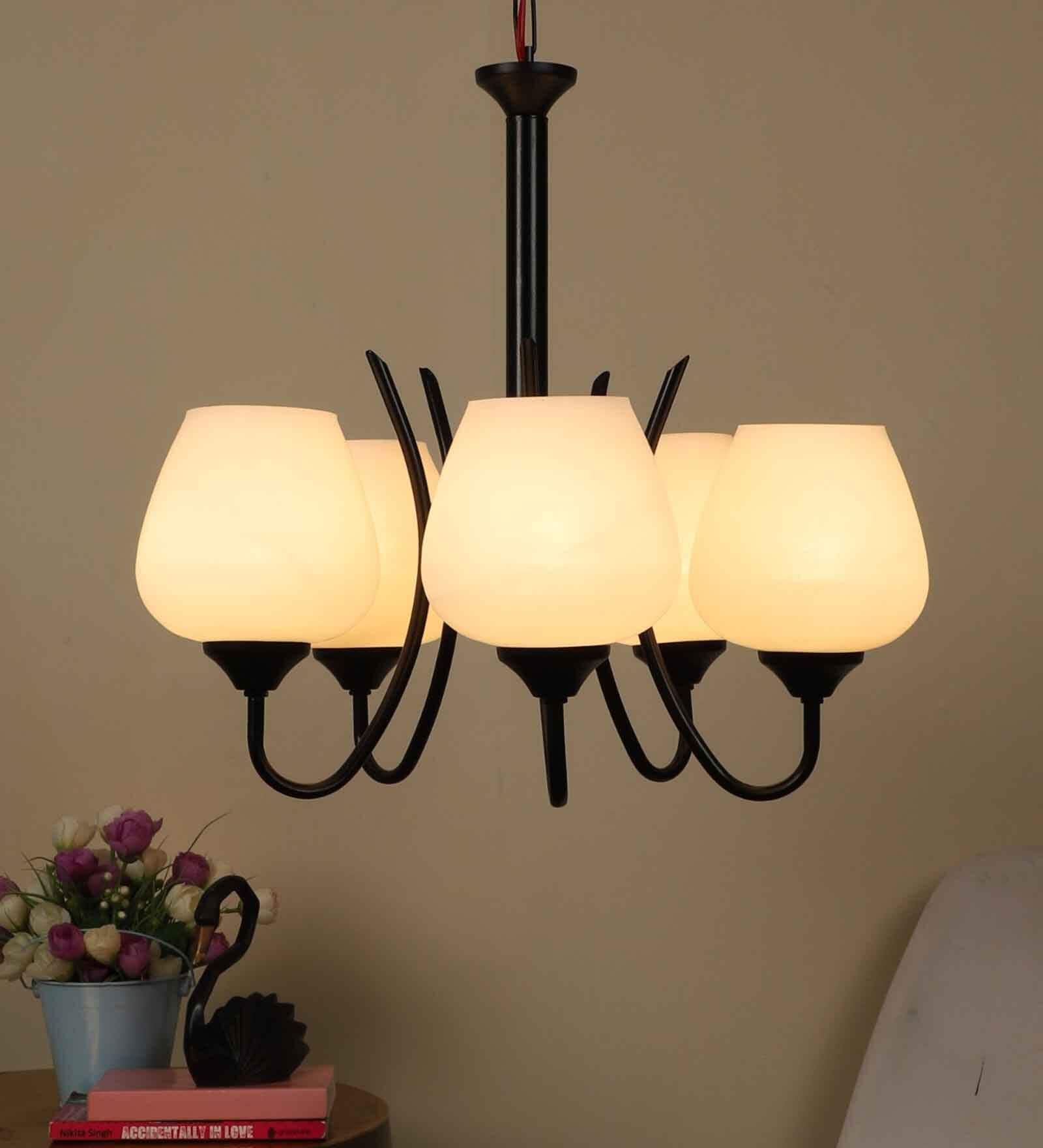 Black Wood Shaded Chandelier