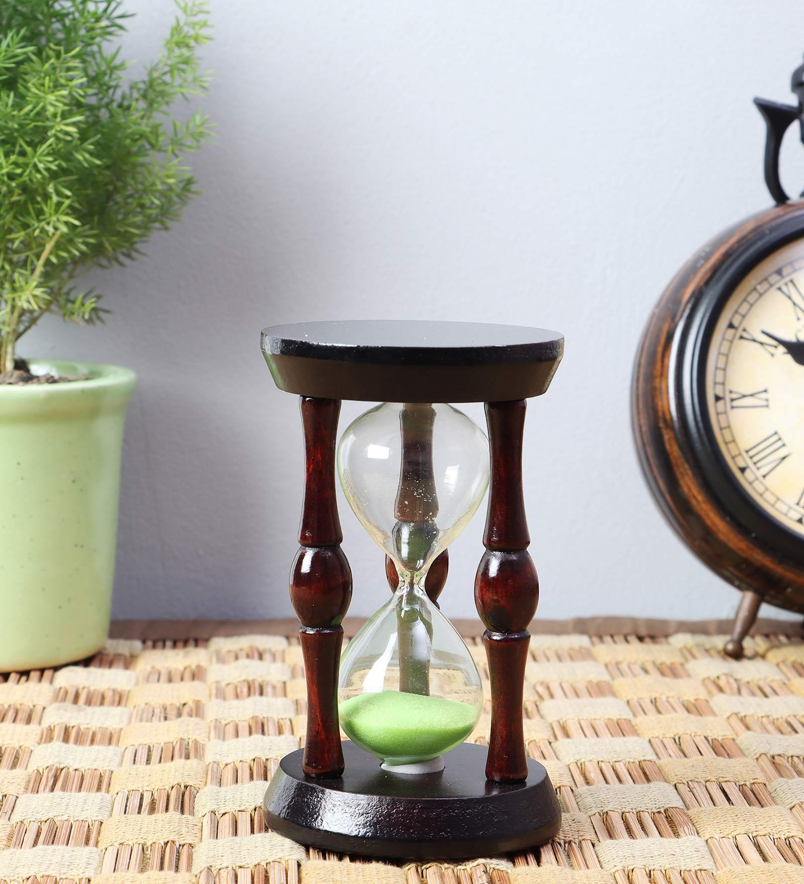 Black Wood Sand Timer With Green Sand