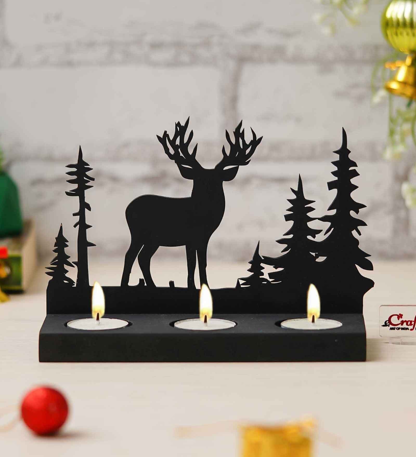 Black Wood Tea Light Candle Holder