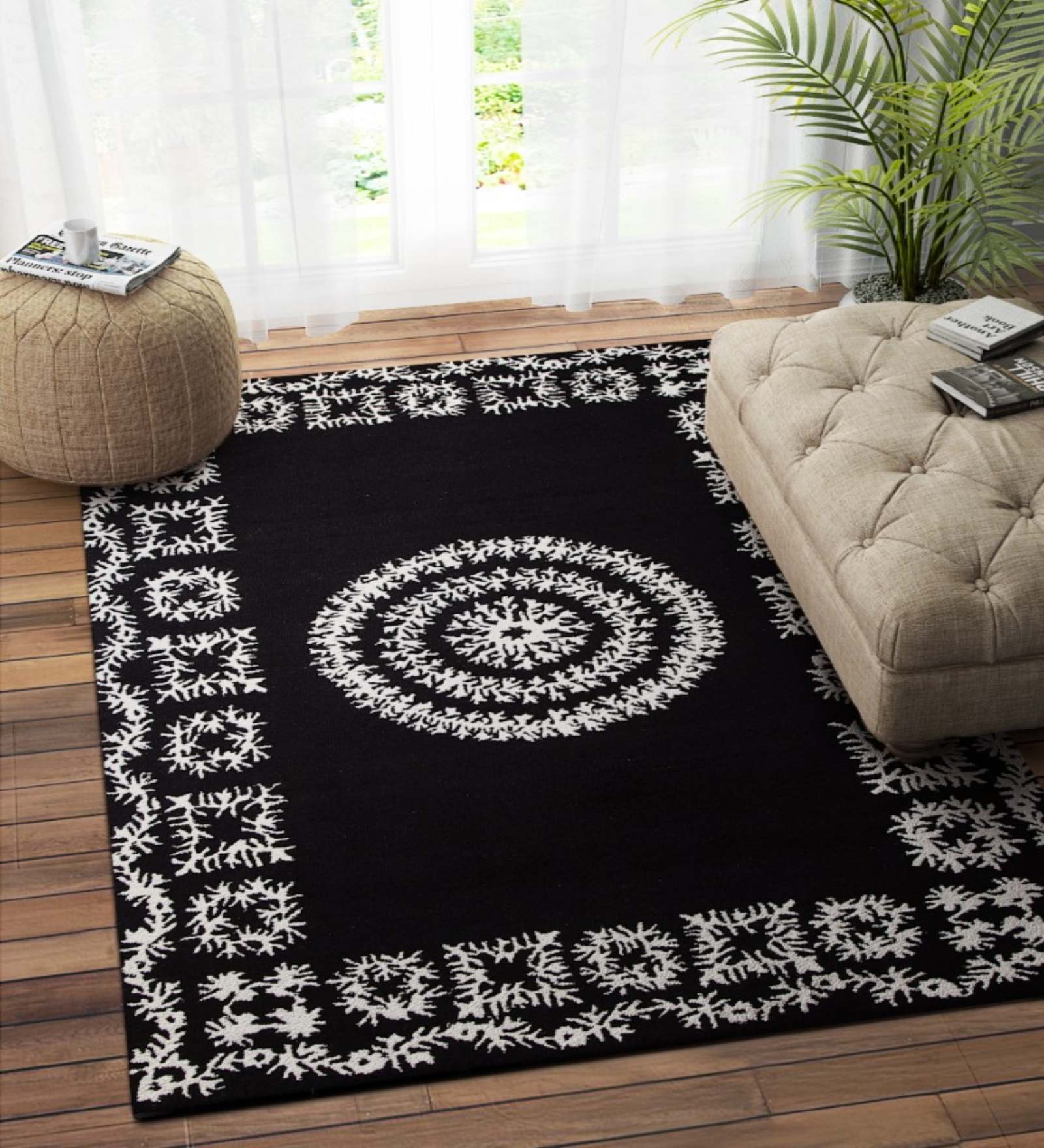 Black Wool Persian 8 x 5 Feet Hand Tufted Carpet