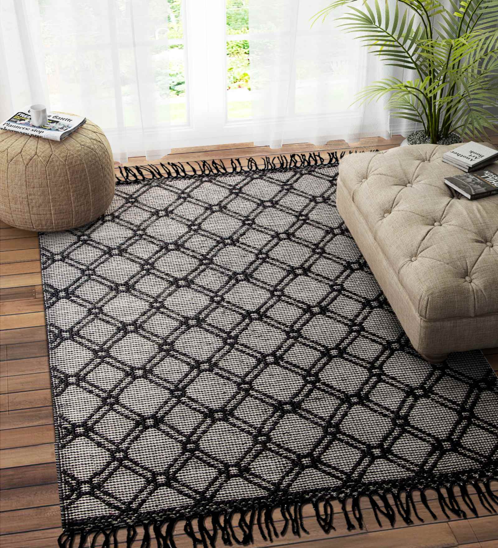 Black Wool Rectangle 4 x 6 Feet Dhurrie