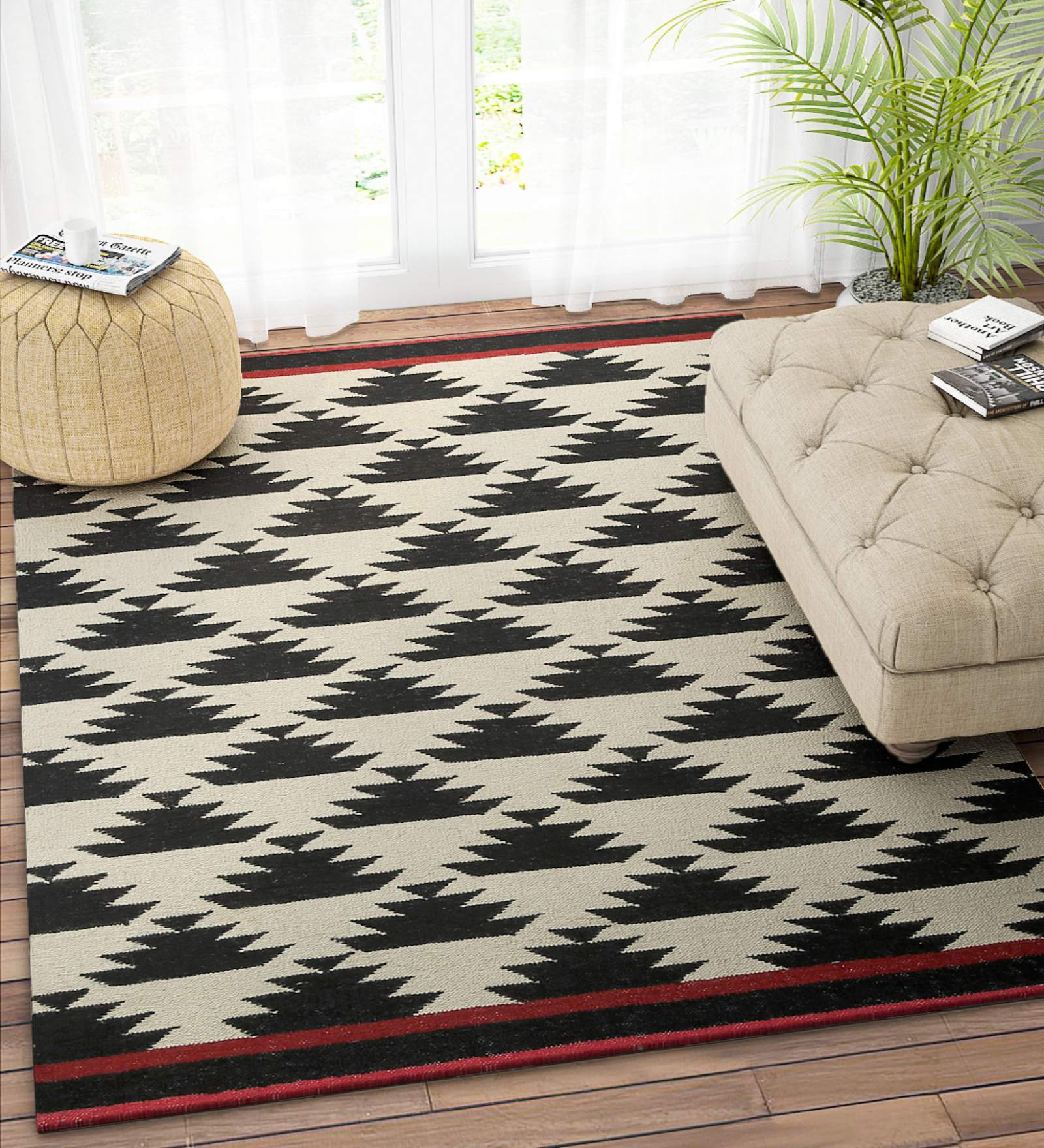 Black Wool Rectangle 5 x 8 Feet Dhurrie