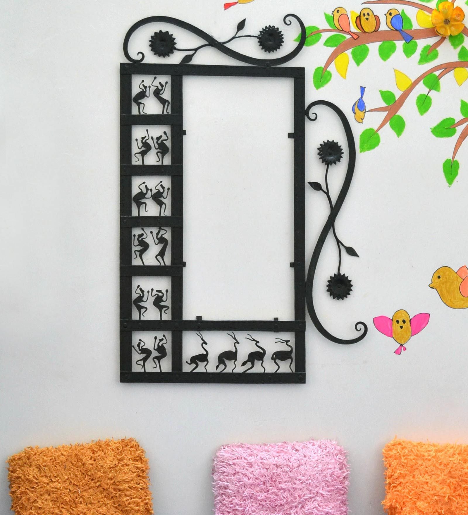 Wrought Iron Abstract Wall Mirror in Black colour