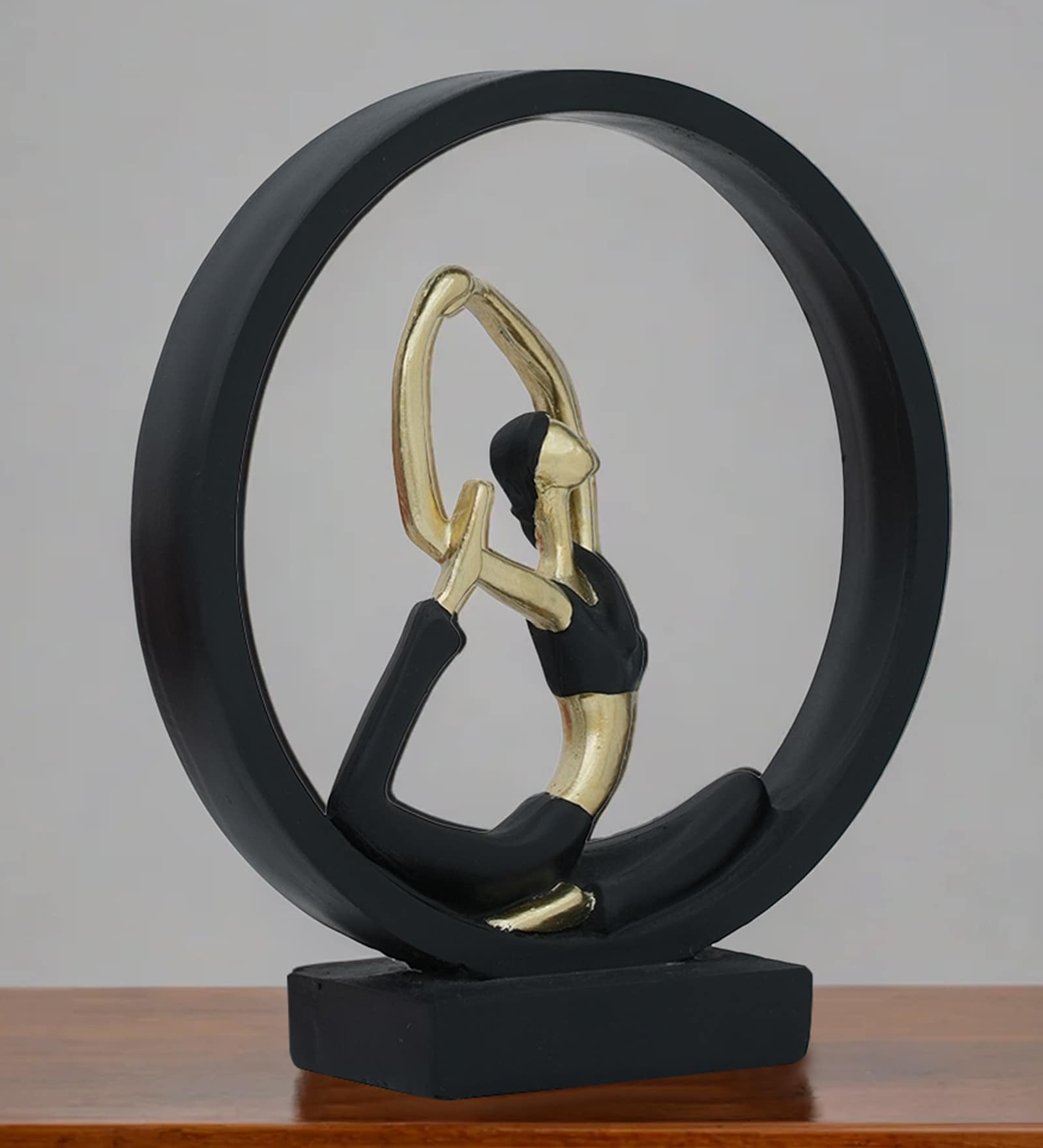 Black Yoga Figurine Naukasana | Resin Material | On Base used Felt for Grip and Table Protect | Ideal for Table Decor and Shelves Showpiece