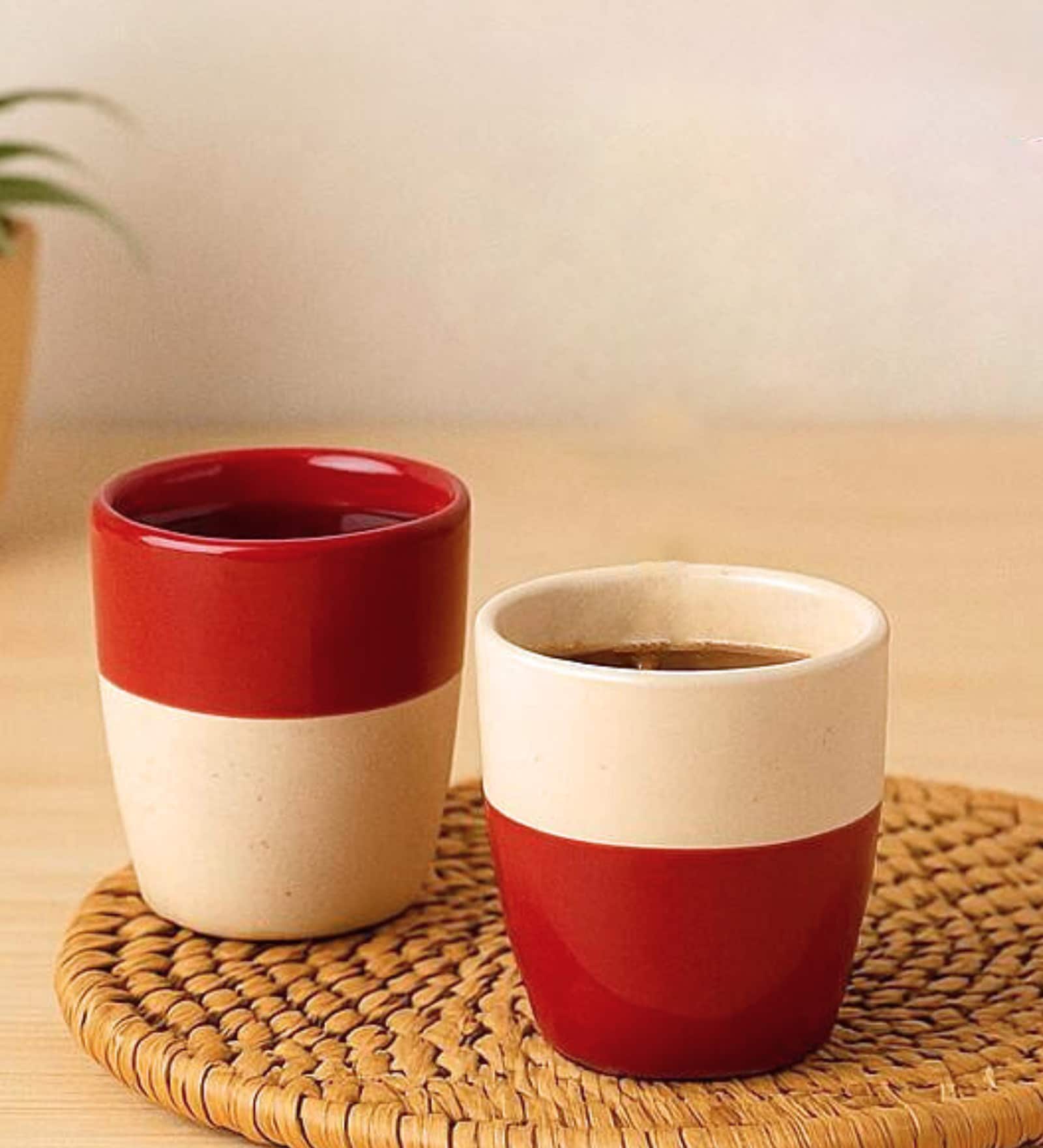 Red & White Stoneware Kulhad Set of 2