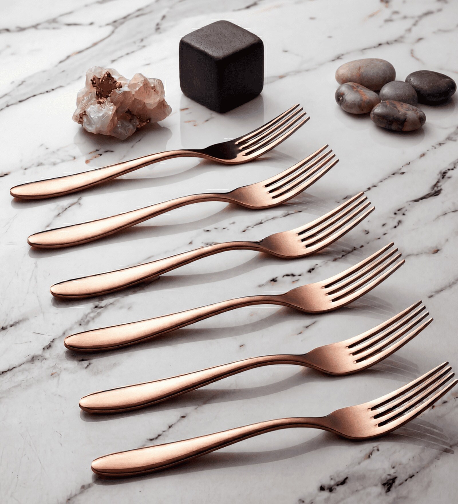 Set of 6 Rose Gold Stainless Steel Table Forks Set