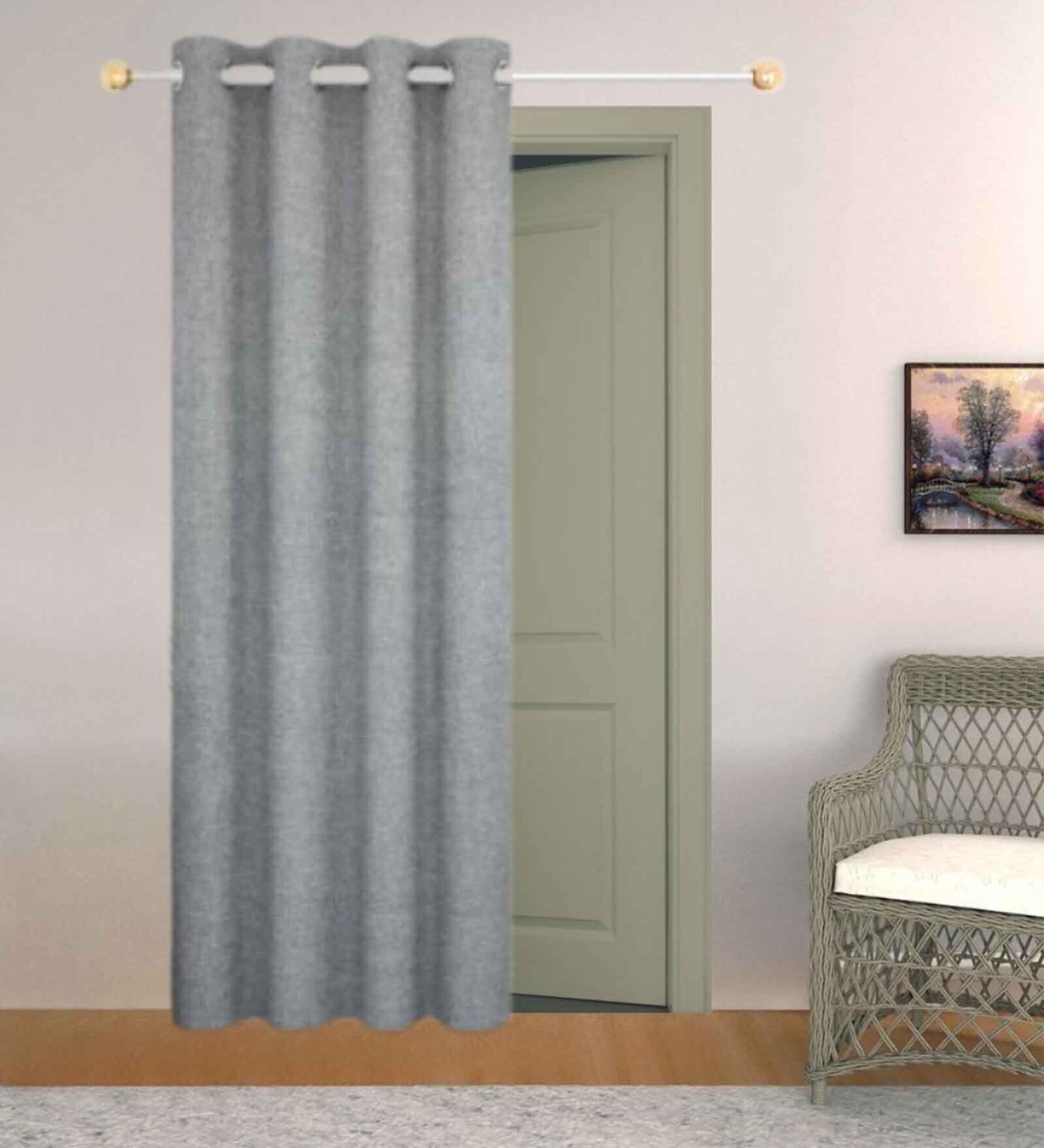 Blackish grey Premium Jute Solid 8ft Light Filtering Eyelet Longdoor Curtain (1 Pc)